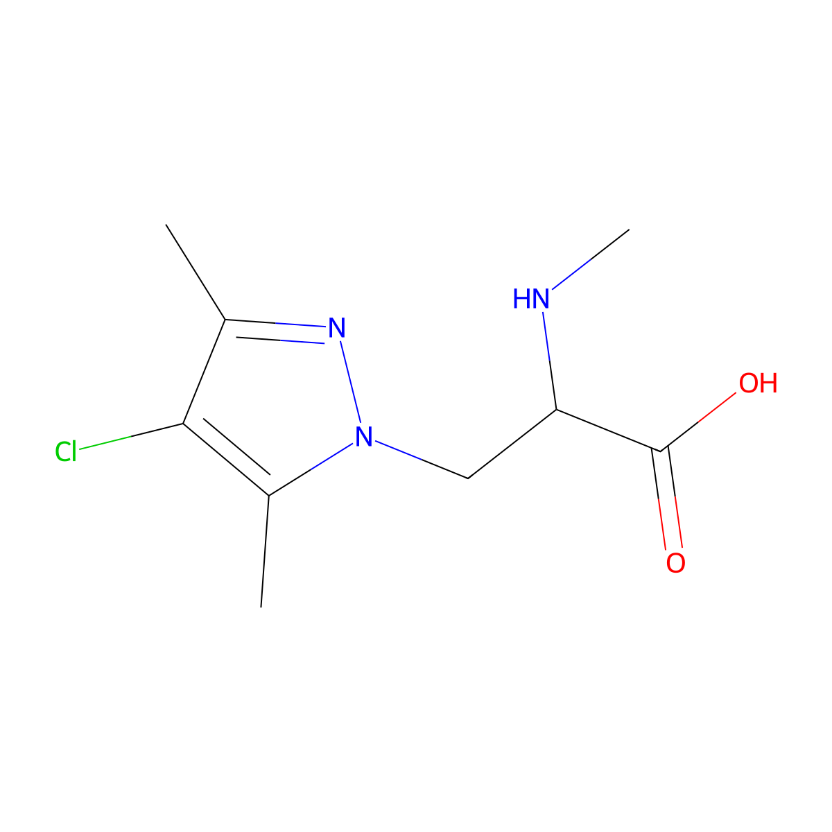 3-(4-Chloro-3,5-dimethyl-1h-pyrazol-1-yl)-2-(methylamino)propanoic acid molecular structure, CAS 1251397-41-7