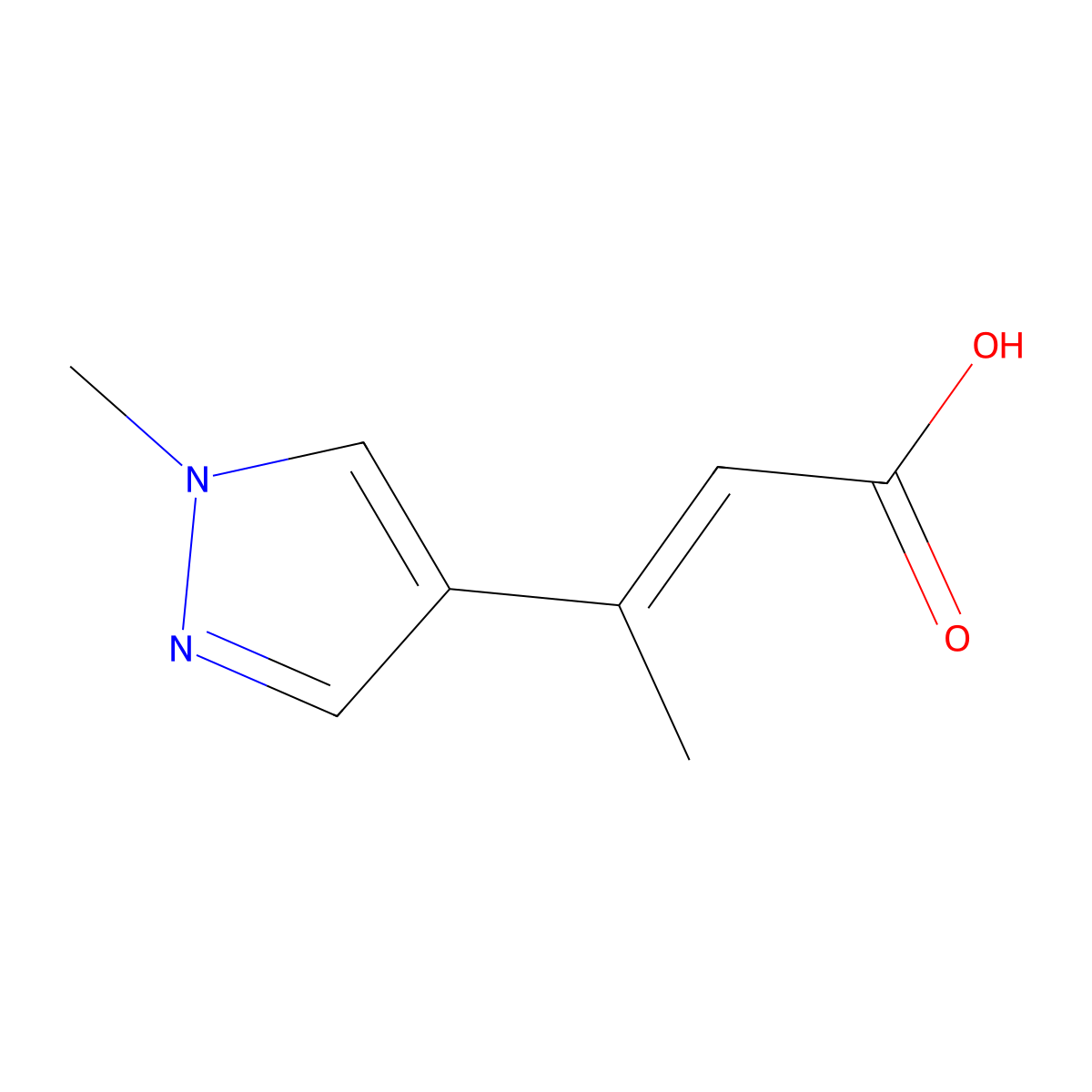 3-(1-methyl-1H-pyrazol-4-yl)but-2-enoic acid molecular structure, CAS 1251452-23-9
