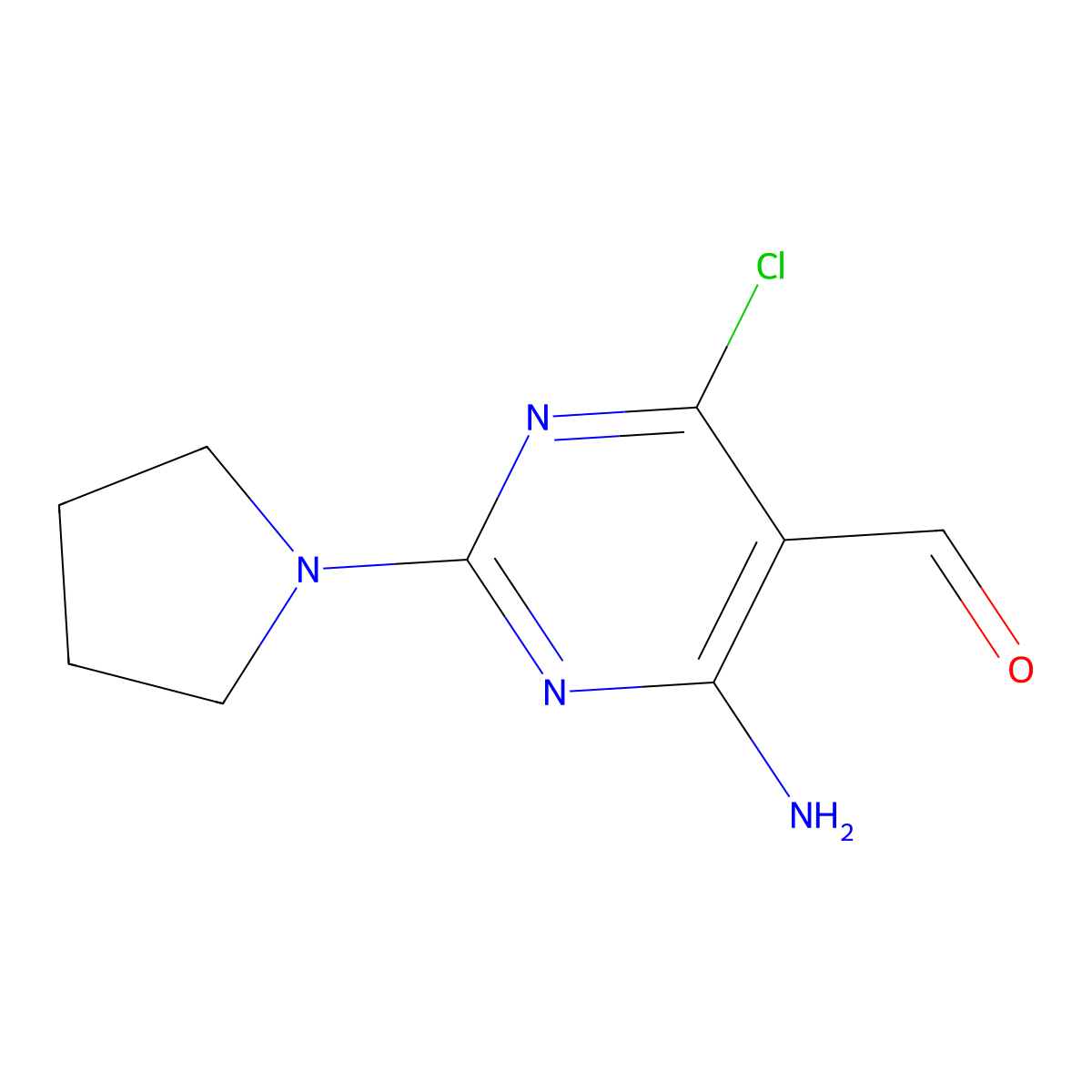 4-Amino-6-chloro-2-(1-pyrrolidinyl)-5-pyrimidinecarbaldehyde molecular structure, CAS 1251467-50-1