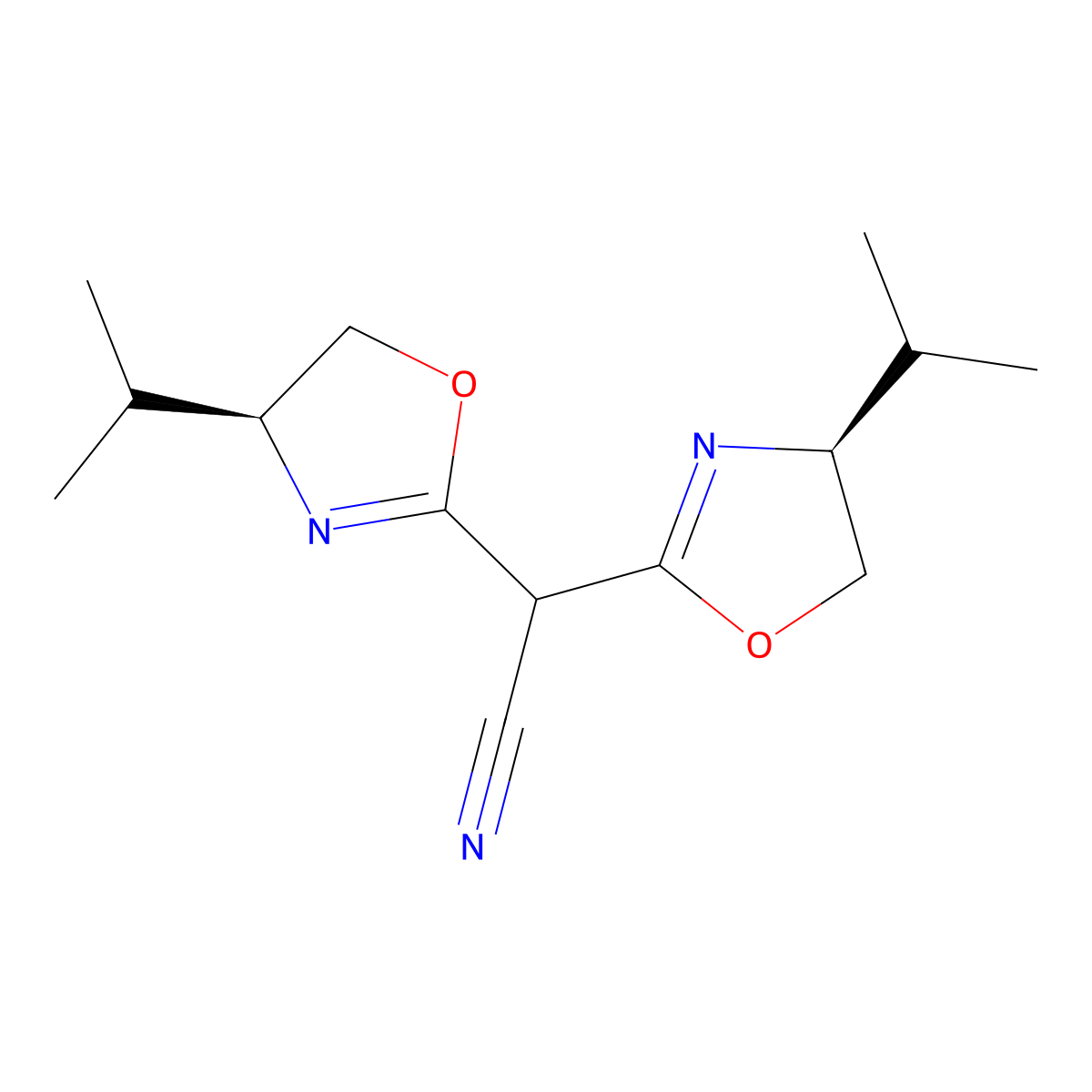 2,2-Bis((S)-4-isopropyl-4,5-dihydrooxazol-2-yl)acetonitrile molecular structure, CAS 1251471-79-0