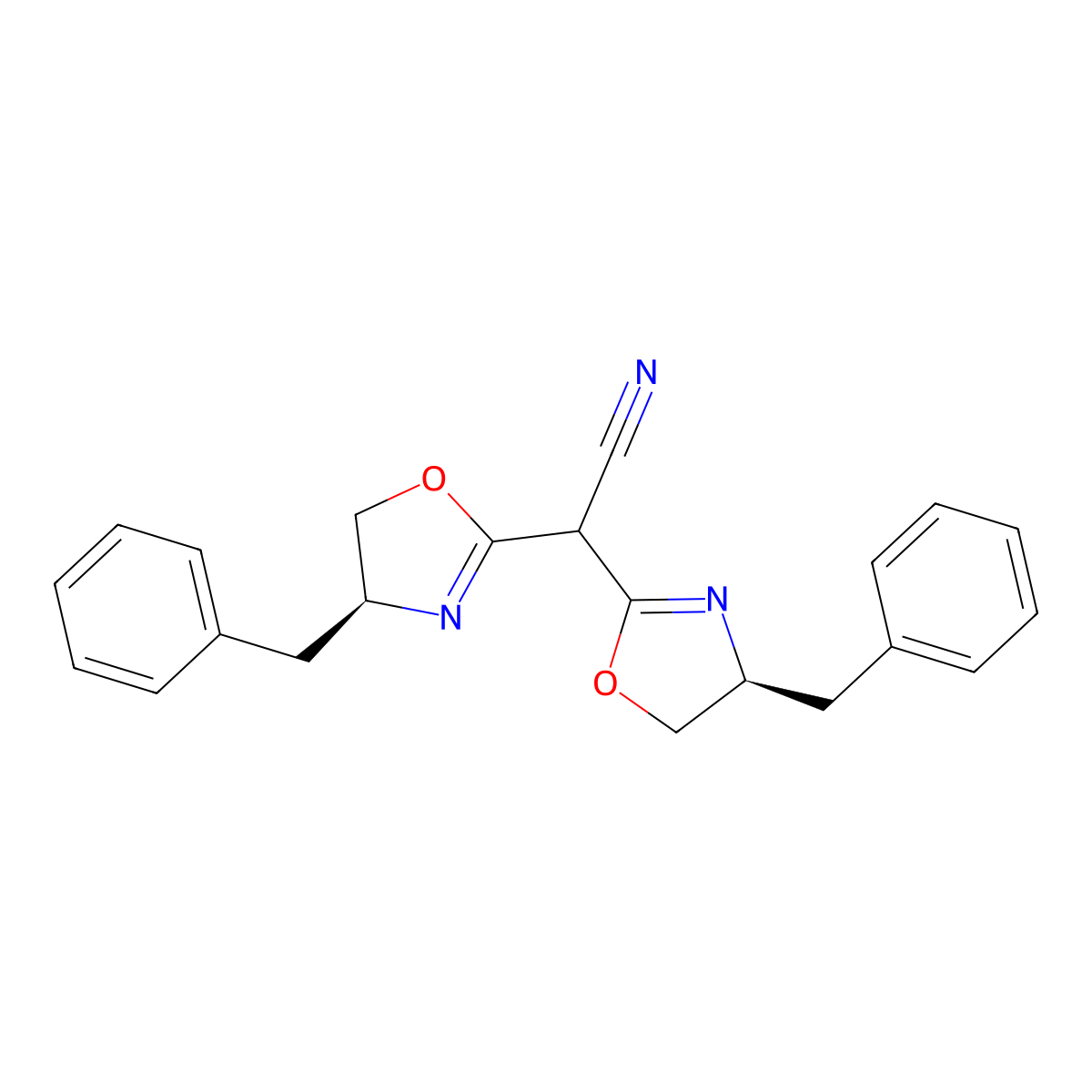 2,2-Bis((S)-4-benzyl-4,5-dihydrooxazol-2-yl)acetonitrile molecular structure, CAS 1251471-80-3