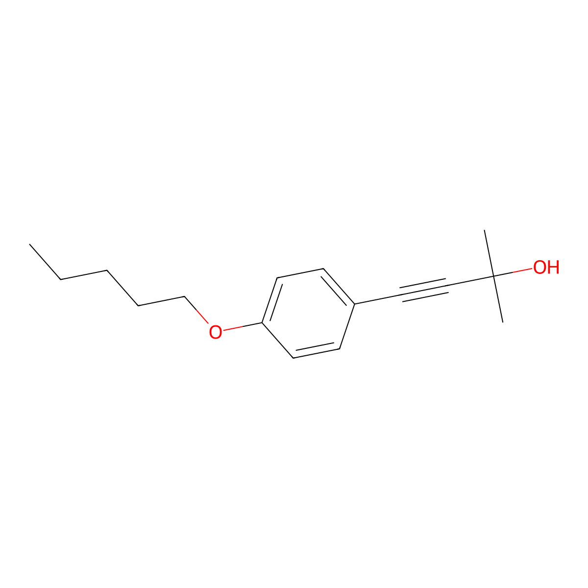 3-Butyn-2-ol, 2-methyl-4-[4-(pentyloxy)phenyl]- molecular structure, CAS 125151-55-5