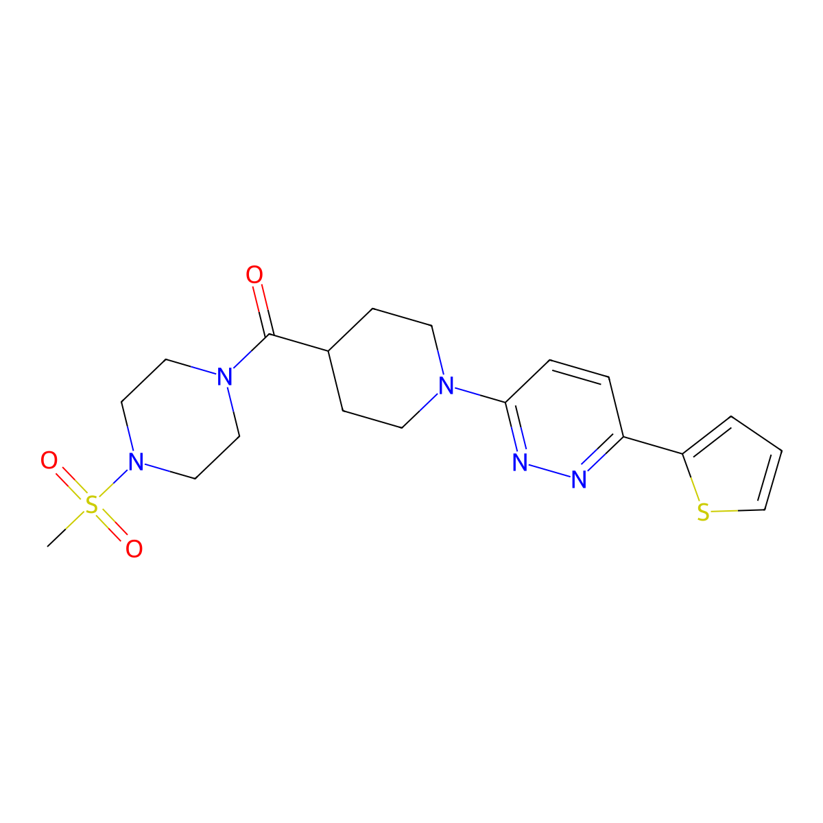 (4-(Methylsulfonyl)piperazin-1-yl)(1-(6-(thiophen-2-yl)pyridazin-3-yl)piperidin-4-yl)methanone molecular structure, CAS 1251542-65-0