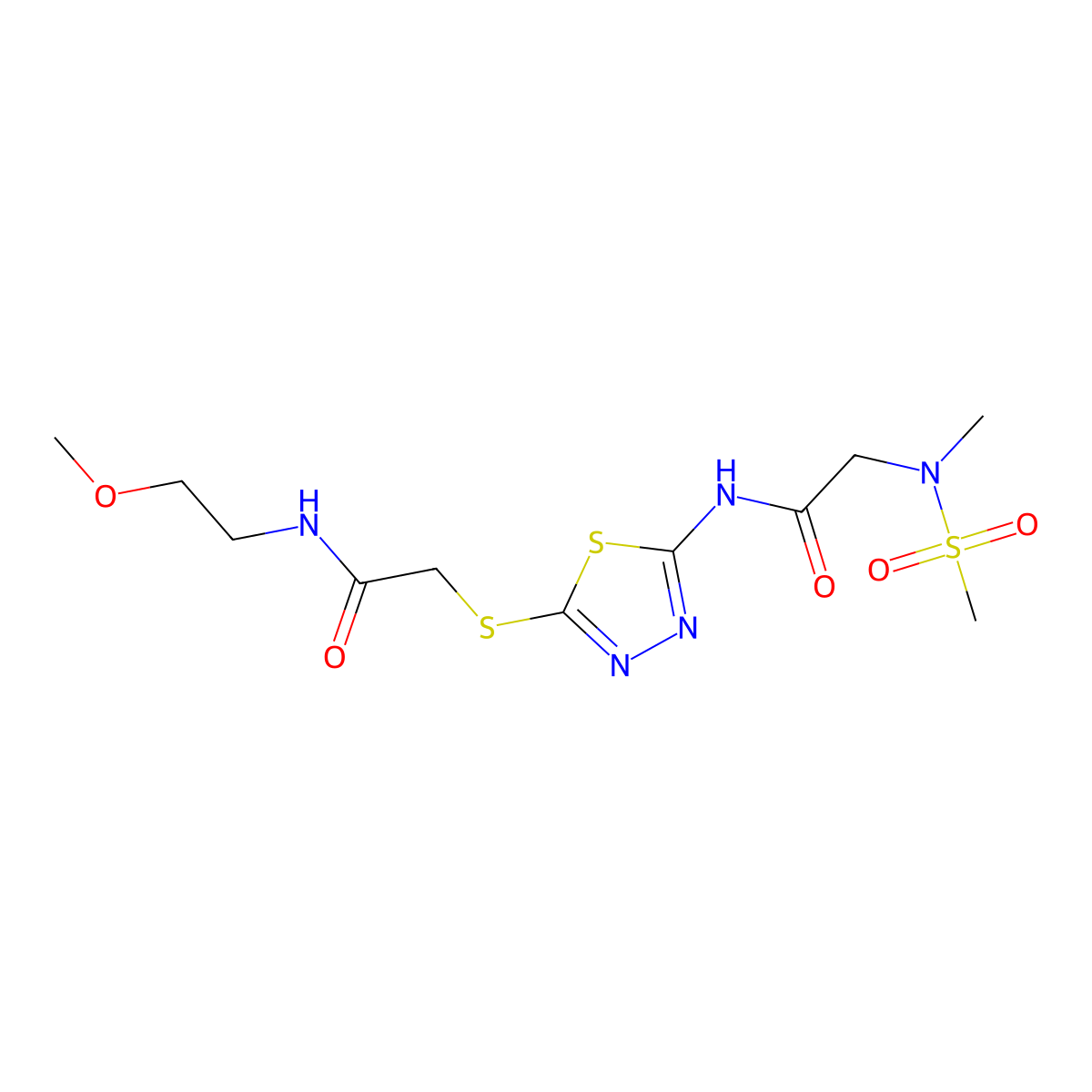 N-(2-methoxyethyl)-2-({5-[2-(N-methylmethanesulfonamido)acetamido]-1,3,4-thiadiazol-2-yl}sulfanyl)acetamide molecular structure, CAS 1251542-72-9