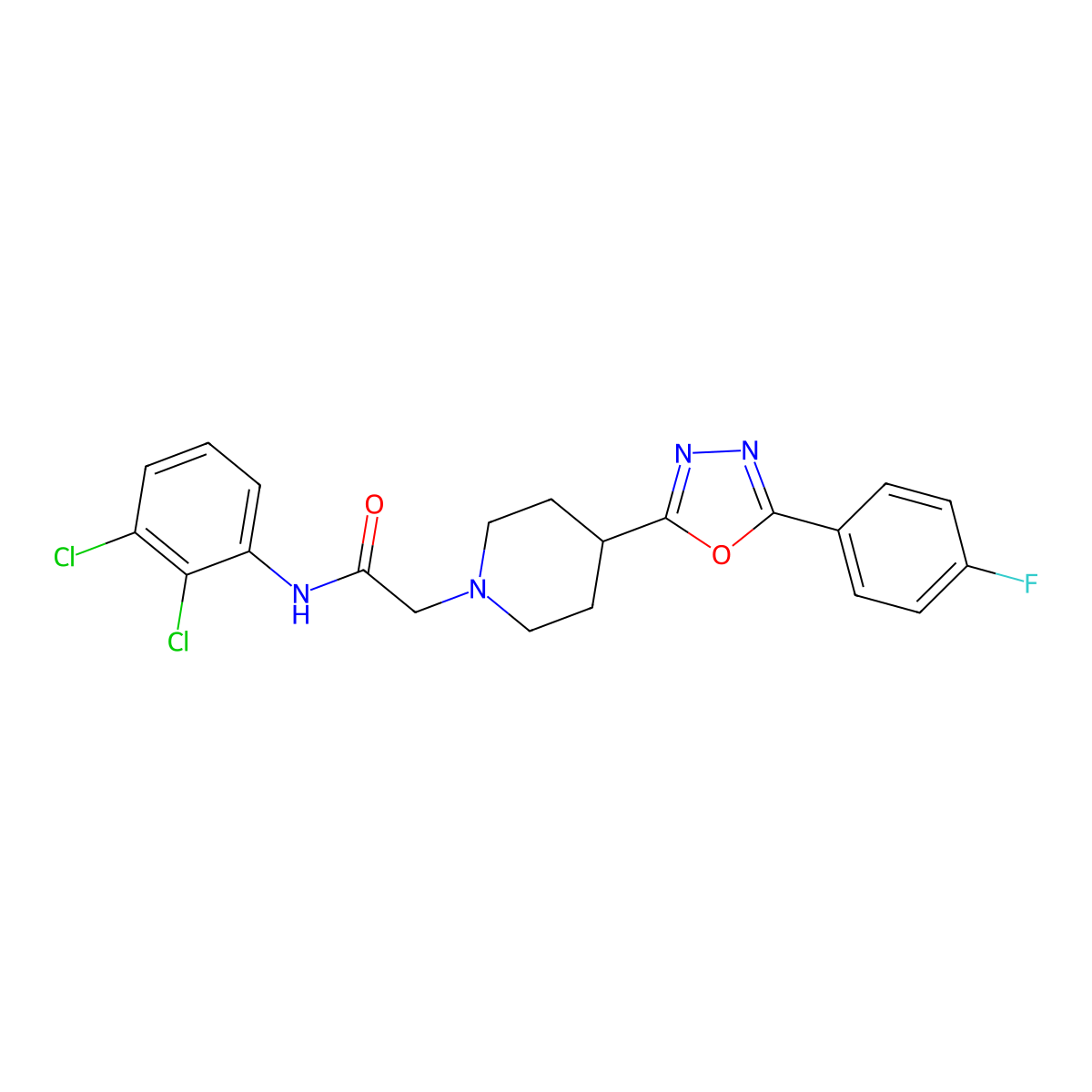 N-(2,3-dichlorophenyl)-2-(4-(5-(4-fluorophenyl)-1,3,4-oxadiazol-2-yl)piperidin-1-yl)acetamide molecular structure, CAS 1251542-74-1