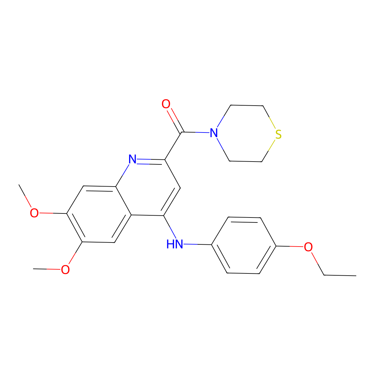 (4-((4-Ethoxyphenyl)amino)-6,7-dimethoxyquinolin-2-yl)(thiomorpholino)methanone molecular structure, CAS 1251542-77-4