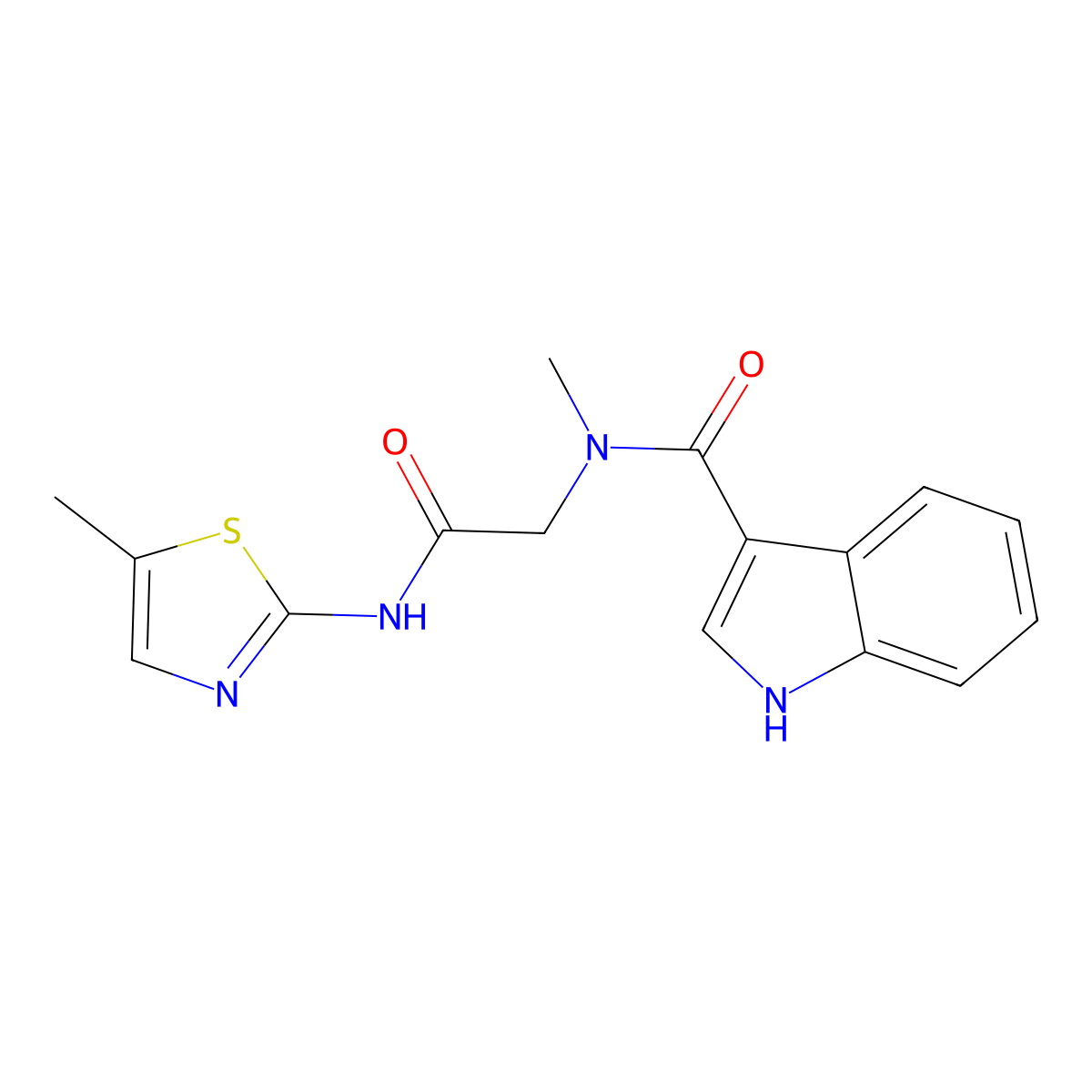 N-methyl-N-(2-((5-methylthiazol-2-yl)amino)-2-oxoethyl)-1H-indole-3-carboxamide molecular structure, CAS 1251542-80-9