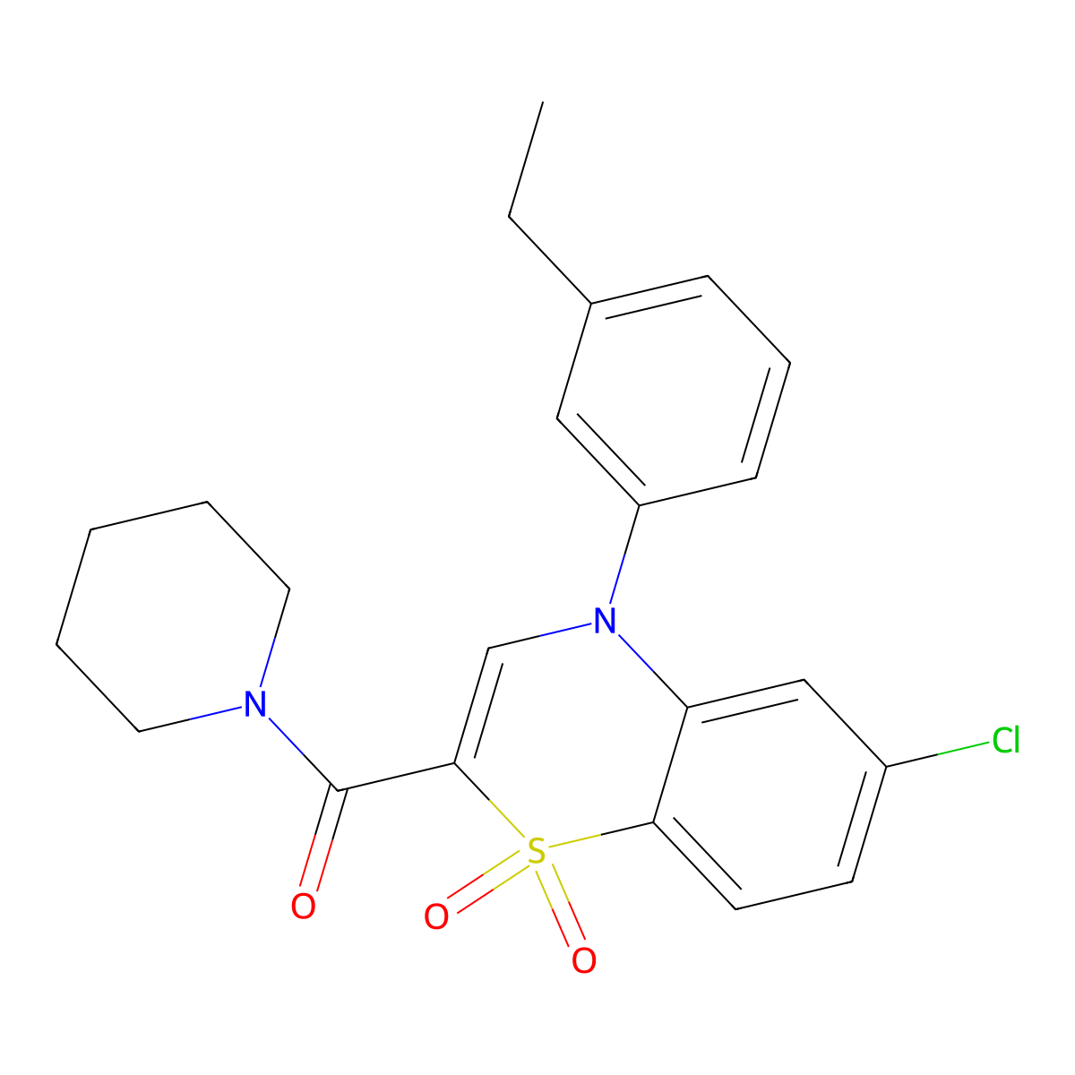 6-chloro-4-(3-ethylphenyl)-2-(piperidin-1-ylcarbonyl)-4H-1,4-benzothiazine 1,1-dioxide molecular structure, CAS 1251542-81-0