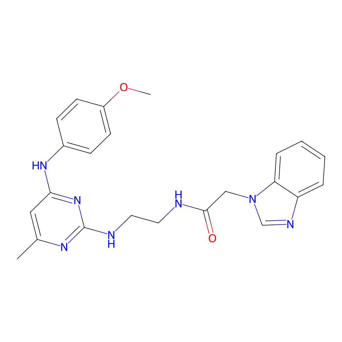 2-(1H-benzo[d]imidazol-1-yl)-N-(2-((4-((4-methoxyphenyl)amino)-6-methylpyrimidin-2-yl)amino)ethyl)acetamide molecular structure, CAS 1251542-84-3