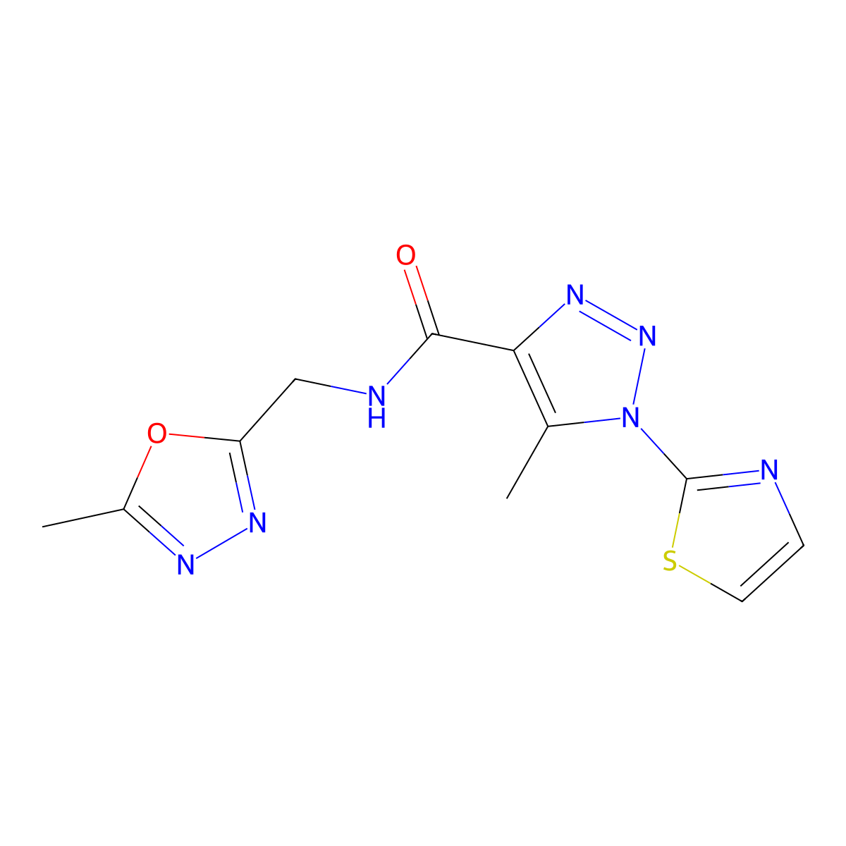 5-methyl-N-((5-methyl-1,3,4-oxadiazol-2-yl)methyl)-1-(thiazol-2-yl)-1H-1,2,3-triazole-4-carboxamide molecular structure, CAS 1251542-89-8