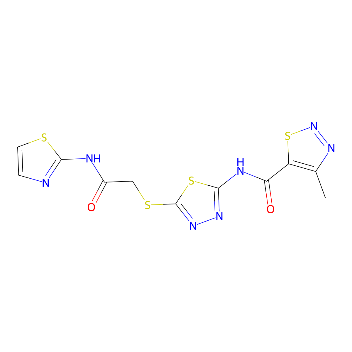 4-methyl-N-(5-((2-oxo-2-(thiazol-2-ylamino)ethyl)thio)-1,3,4-thiadiazol-2-yl)-1,2,3-thiadiazole-5-carboxamide molecular structure, CAS 1251542-94-5