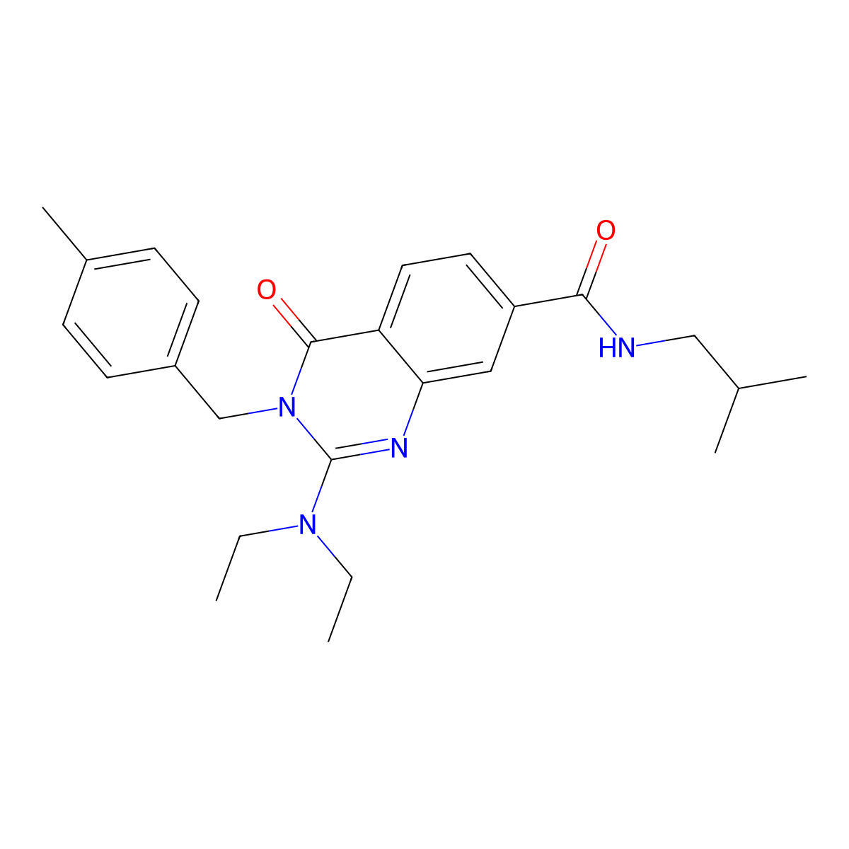 2-(diethylamino)-N-isobutyl-3-(4-methylbenzyl)-4-oxo-3,4-dihydroquinazoline-7-carboxamide molecular structure, CAS 1251542-95-6