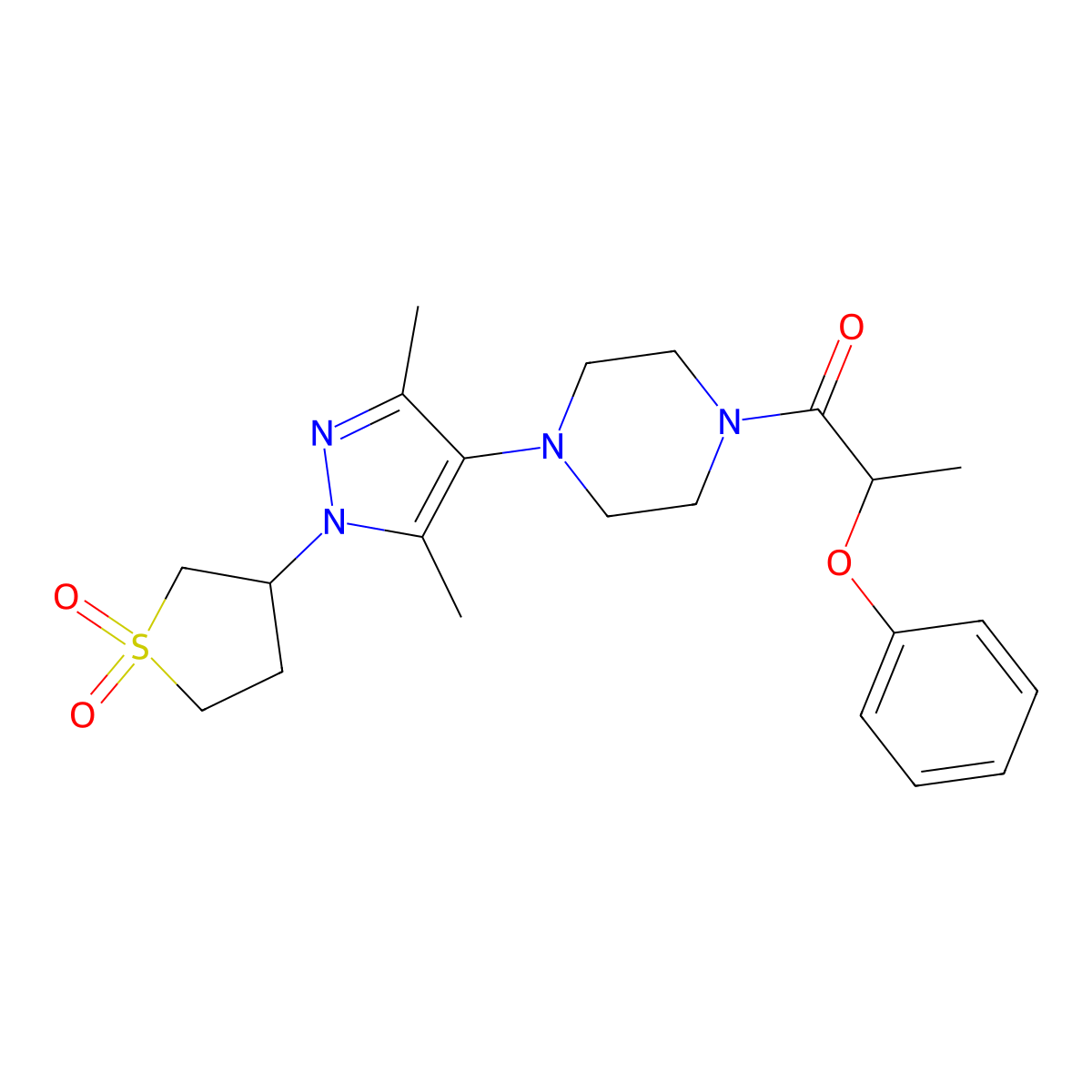 1-(4-(1-(1,1-dioxidotetrahydrothiophen-3-yl)-3,5-dimethyl-1H-pyrazol-4-yl)piperazin-1-yl)-2-phenoxypropan-1-one molecular structure, CAS 1251542-97-8