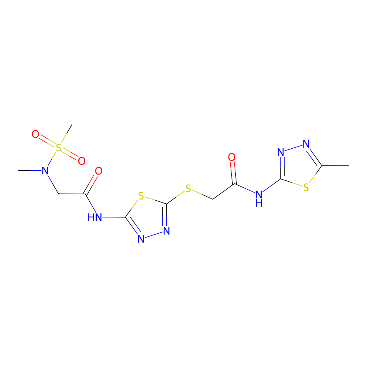 N-[5-({[(5-methyl-1,3,4-thiadiazol-2-yl)carbamoyl]methyl}sulfanyl)-1,3,4-thiadiazol-2-yl]-2-(N-methylmethanesulfonamido)acetamide molecular structure, CAS 1251543-00-6
