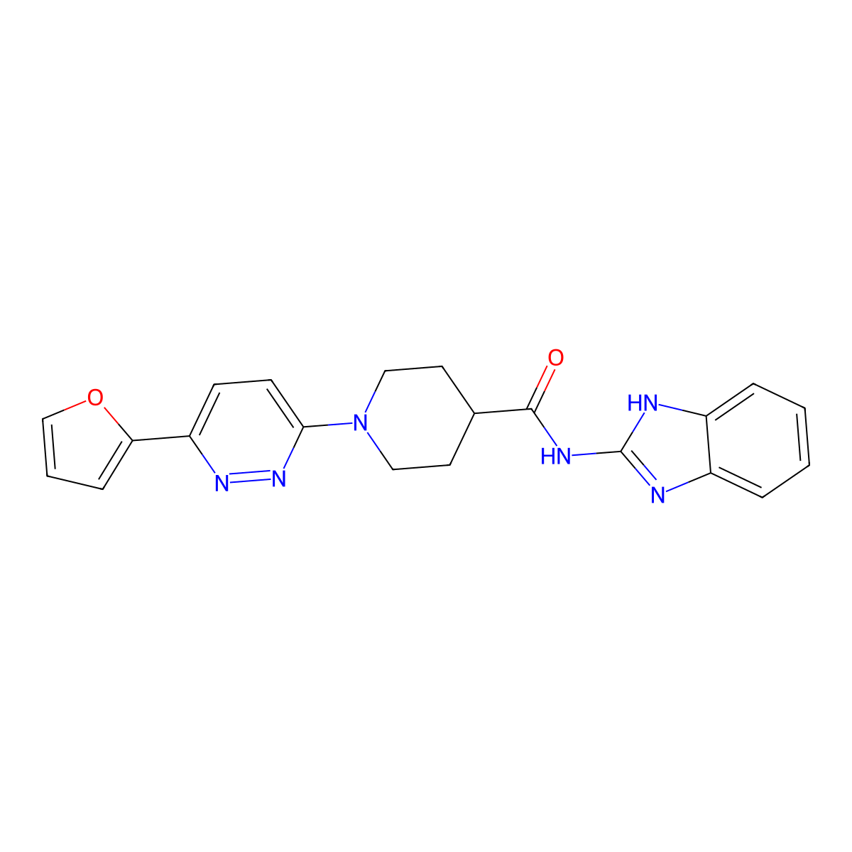 N-(1H-benzo[d]imidazol-2-yl)-1-(6-(furan-2-yl)pyridazin-3-yl)piperidine-4-carboxamide molecular structure, CAS 1251543-05-1