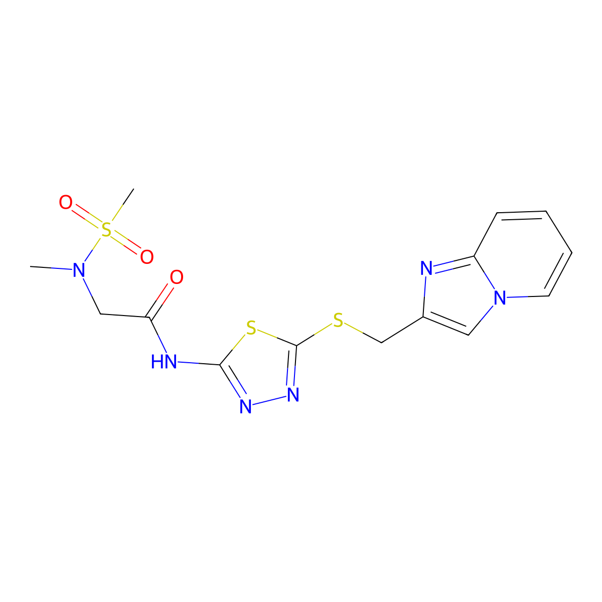 N-{5-[({imidazo[1,2-a]pyridin-2-yl}methyl)sulfanyl]-1,3,4-thiadiazol-2-yl}-2-(N-methylmethanesulfonamido)acetamide molecular structure, CAS 1251543-06-2