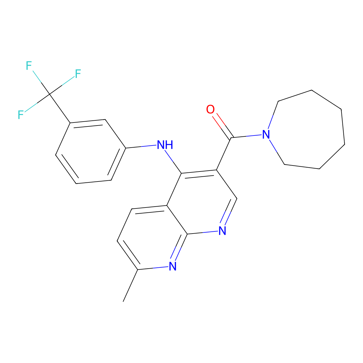 3-(azepane-1-carbonyl)-7-methyl-N-[3-(trifluoromethyl)phenyl]-1,8-naphthyridin-4-amine molecular structure, CAS 1251543-08-4