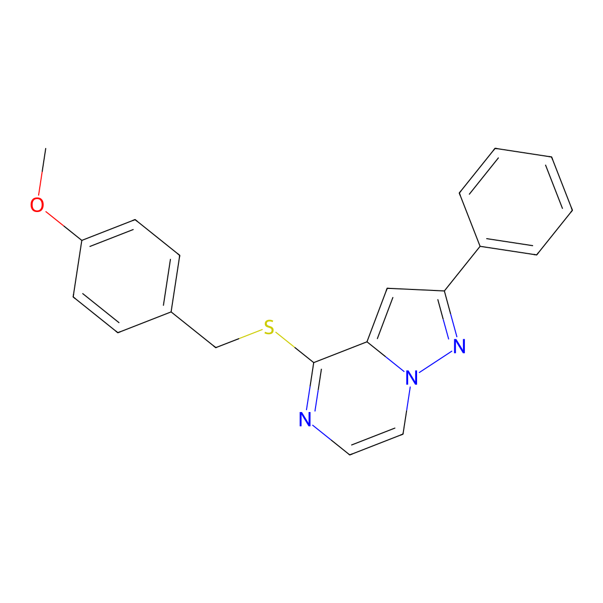 4-((4-Methoxybenzyl)thio)-2-phenylpyrazolo[1,5-a]pyrazine molecular structure, CAS 1251543-09-5