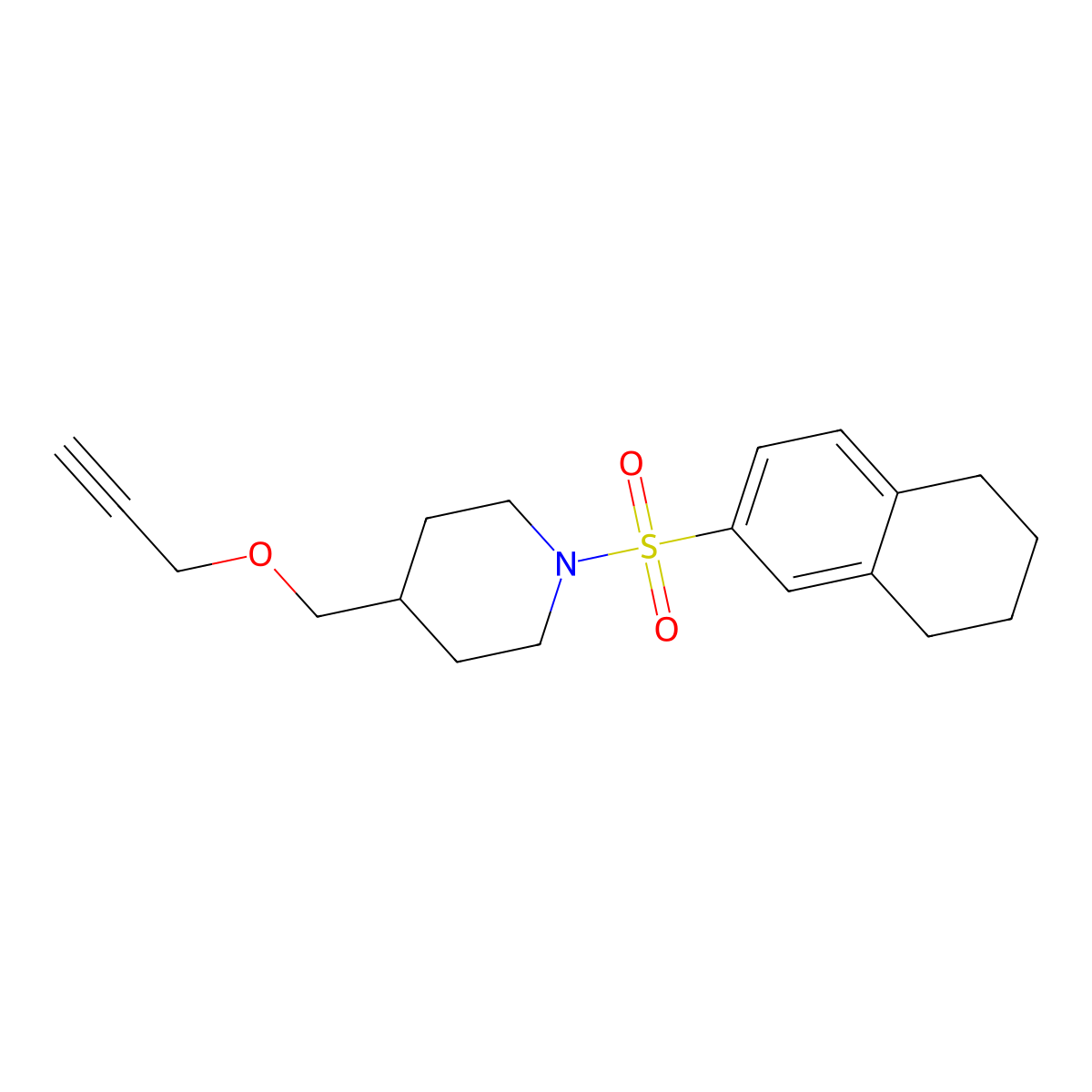 4-((Prop-2-yn-1-yloxy)methyl)-1-((5,6,7,8-tetrahydronaphthalen-2-yl)sulfonyl)piperidine molecular structure, CAS 1251543-10-8