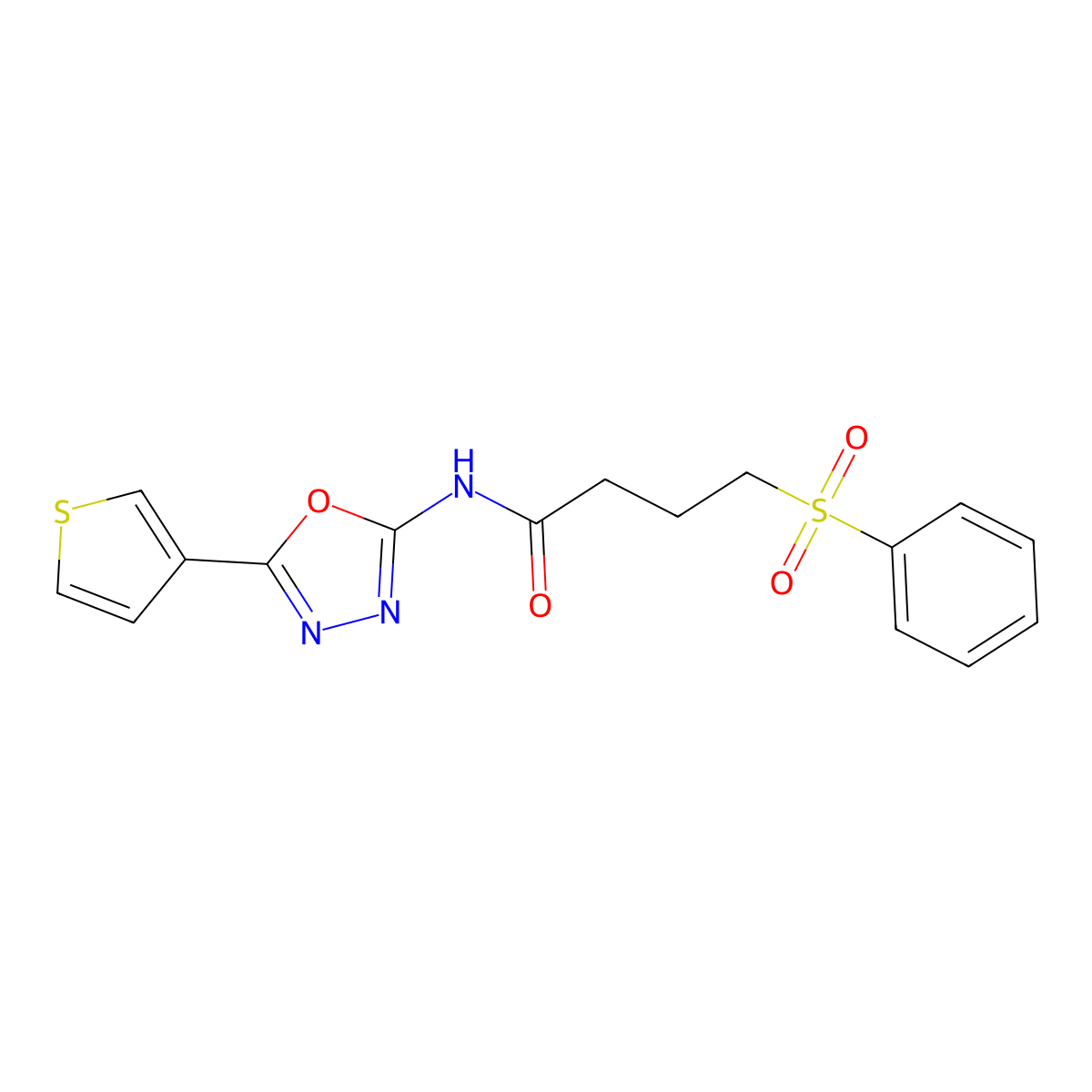 4-(phenylsulfonyl)-N-(5-(thiophen-3-yl)-1,3,4-oxadiazol-2-yl)butanamide molecular structure, CAS 1251543-14-2