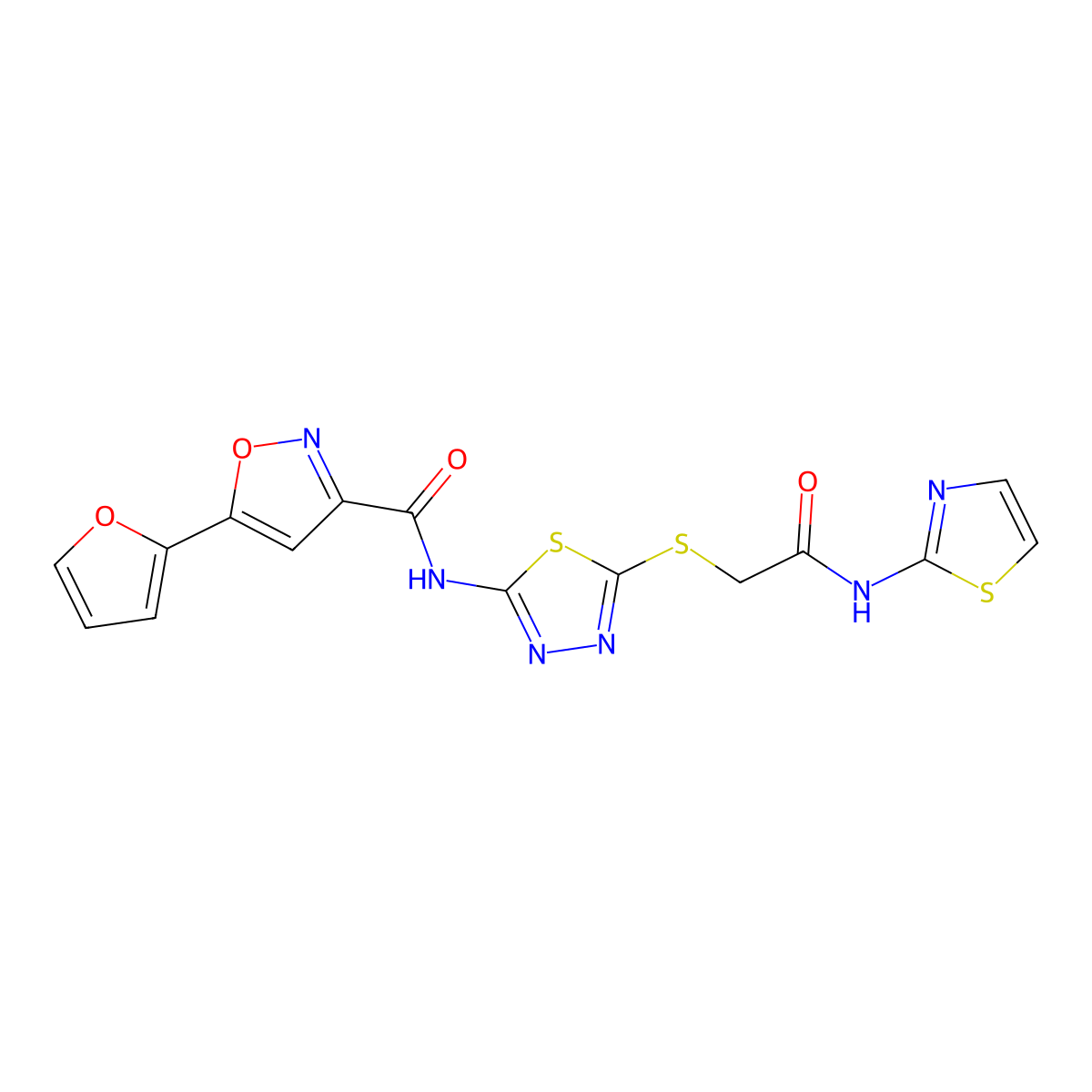 5-(furan-2-yl)-N-(5-((2-oxo-2-(thiazol-2-ylamino)ethyl)thio)-1,3,4-thiadiazol-2-yl)isoxazole-3-carboxamide molecular structure, CAS 1251543-15-3