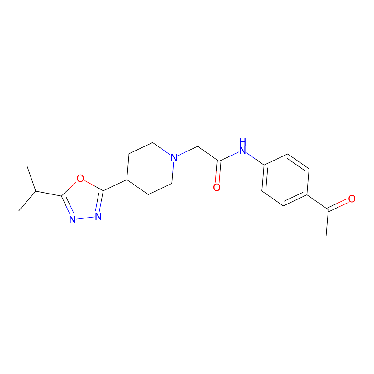 N-(4-acetylphenyl)-2-(4-(5-isopropyl-1,3,4-oxadiazol-2-yl)piperidin-1-yl)acetamide molecular structure, CAS 1251543-18-6