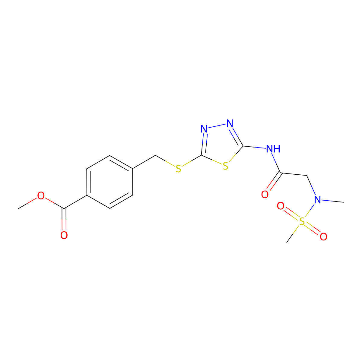 methyl 4-[({5-[2-(N-methylmethanesulfonamido)acetamido]-1,3,4-thiadiazol-2-yl}sulfanyl)methyl]benzoate molecular structure, CAS 1251543-20-0
