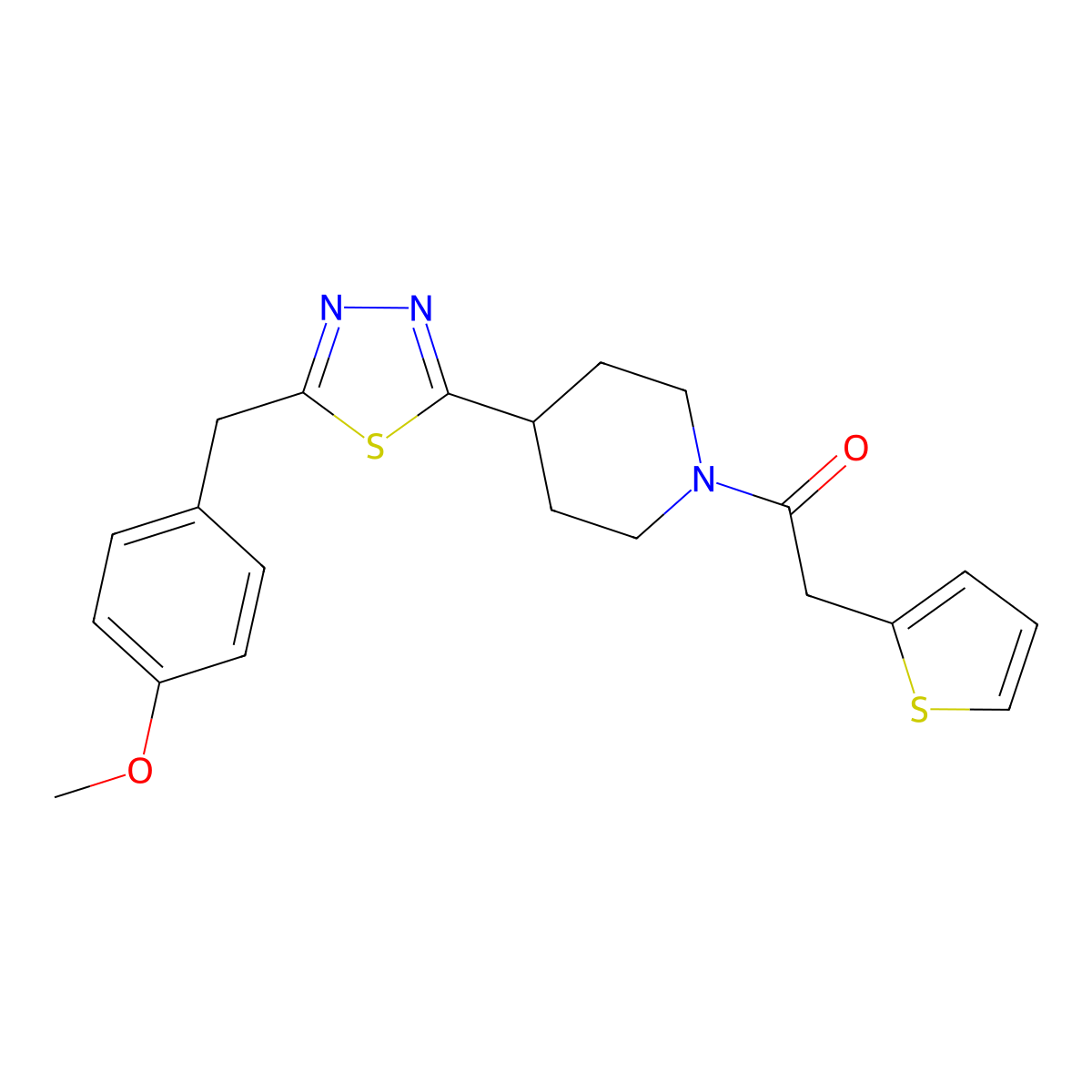 1-(4-(5-(4-Methoxybenzyl)-1,3,4-thiadiazol-2-yl)piperidin-1-yl)-2-(thiophen-2-yl)ethanone molecular structure, CAS 1251543-24-4
