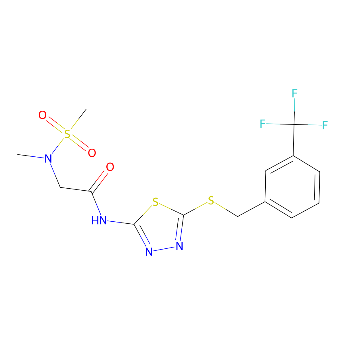 2-(N-methylmethanesulfonamido)-N-[5-({[3-(trifluoromethyl)phenyl]methyl}sulfanyl)-1,3,4-thiadiazol-2-yl]acetamide molecular structure, CAS 1251543-26-6