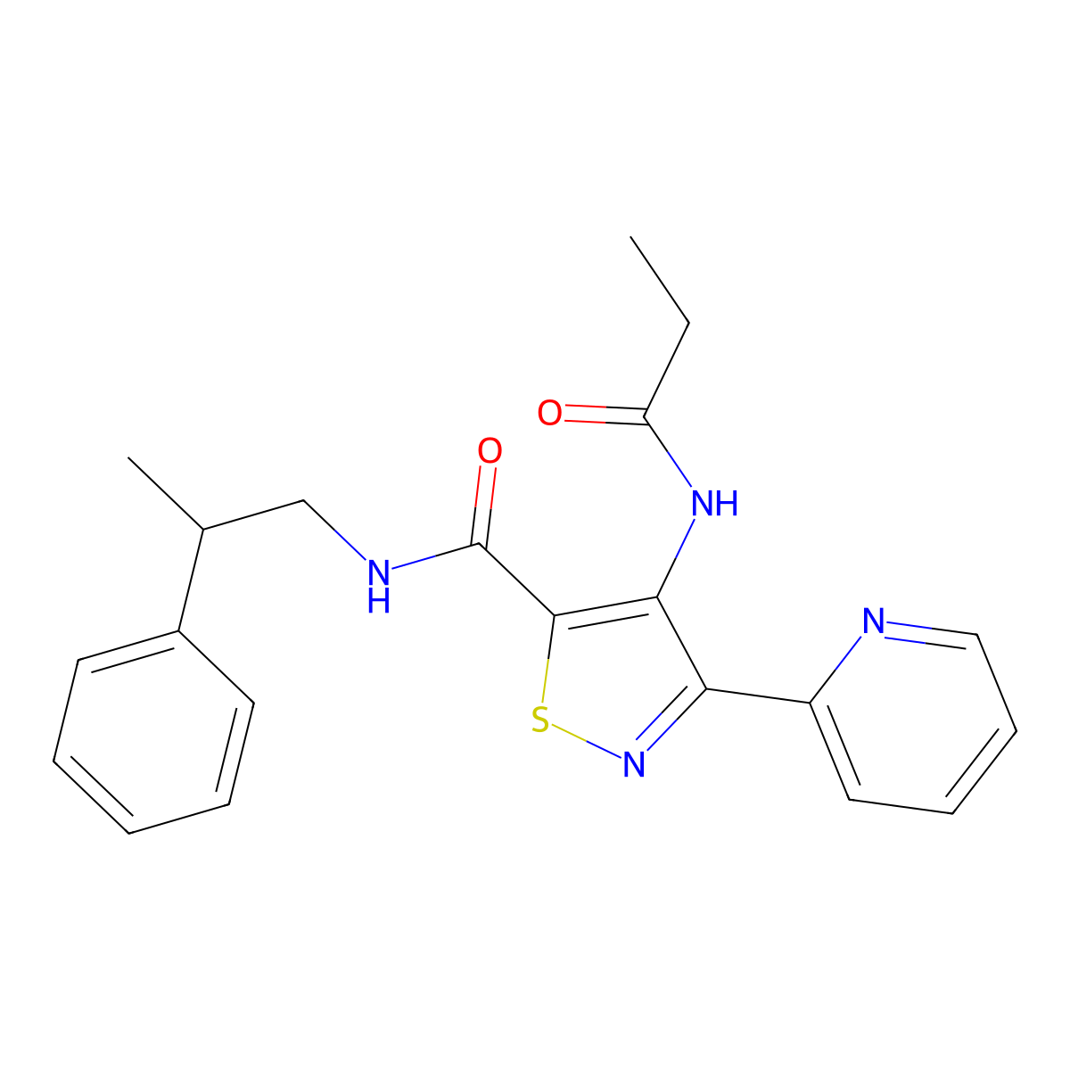 N-(2-phenylpropyl)-4-propanamido-3-(pyridin-2-yl)-1,2-thiazole-5-carboxamide molecular structure, CAS 1251543-30-2