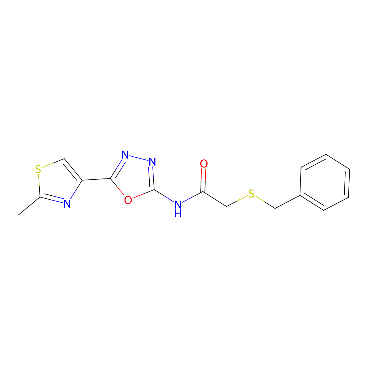 2-(benzylthio)-N-(5-(2-methylthiazol-4-yl)-1,3,4-oxadiazol-2-yl)acetamide molecular structure, CAS 1251543-31-3