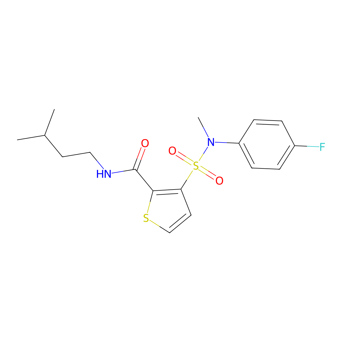 3-[(4-fluorophenyl)(methyl)sulfamoyl]-N-(3-methylbutyl)thiophene-2-carboxamide molecular structure, CAS 1251543-38-0