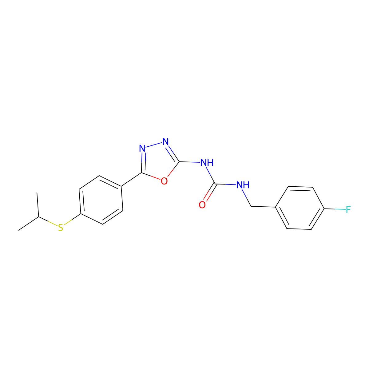 1-(4-Fluorobenzyl)-3-(5-(4-(isopropylthio)phenyl)-1,3,4-oxadiazol-2-yl)urea molecular structure, CAS 1251543-40-4
