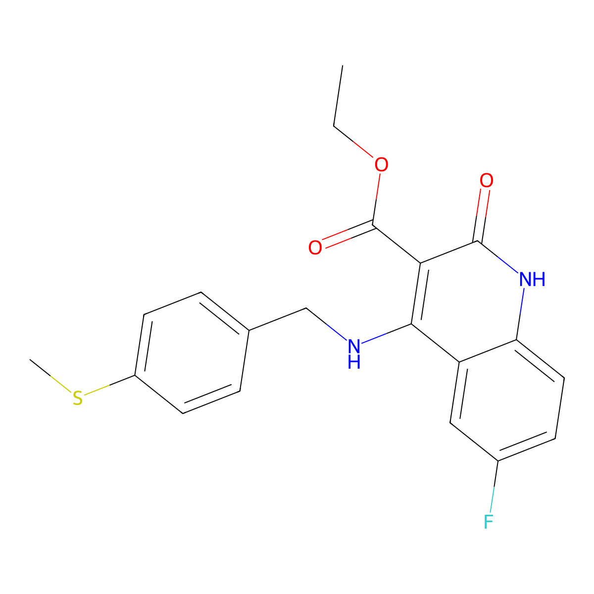 Ethyl 6-fluoro-4-((4-(methylthio)benzyl)amino)-2-oxo-1,2-dihydroquinoline-3-carboxylate molecular structure, CAS 1251543-44-8