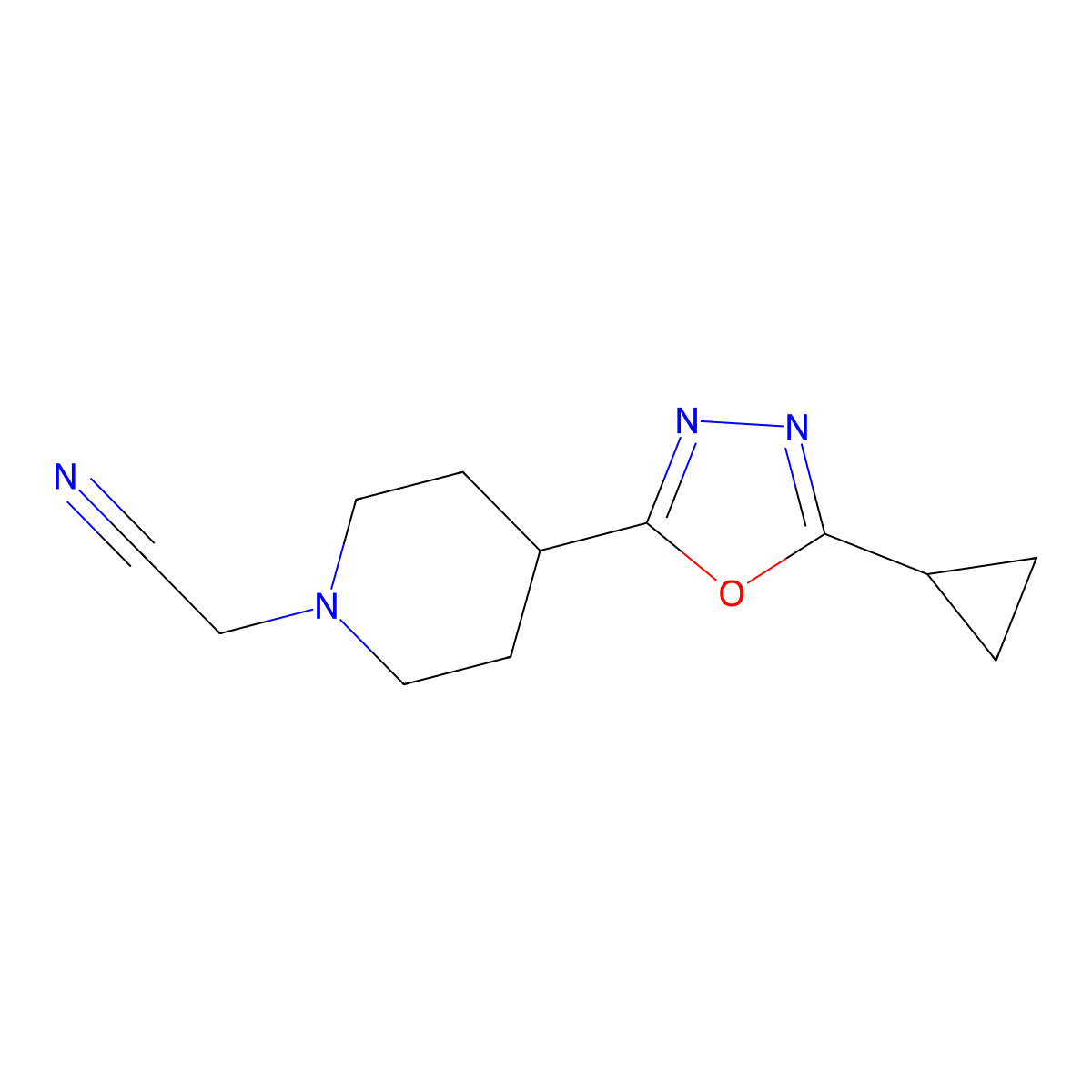 2-[4-(5-Cyclopropyl-1,3,4-oxadiazol-2-yl)piperidin-1-yl]acetonitrile molecular structure, CAS 1251543-49-3