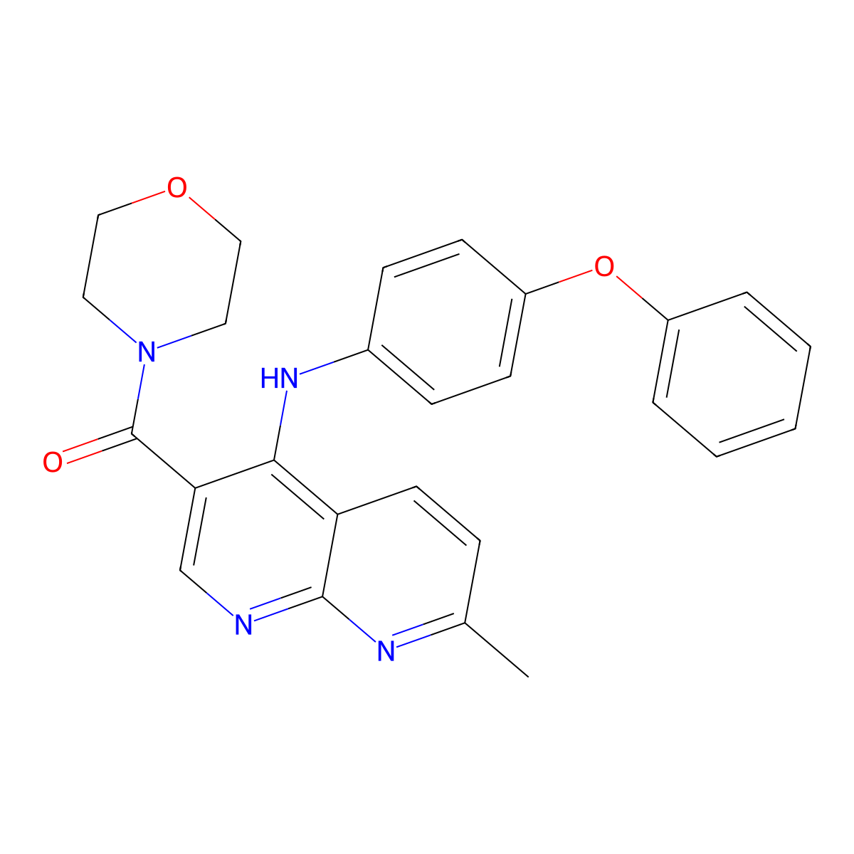 (7-Methyl-4-((4-phenoxyphenyl)amino)-1,8-naphthyridin-3-yl)(morpholino)methanone molecular structure, CAS 1251543-50-6