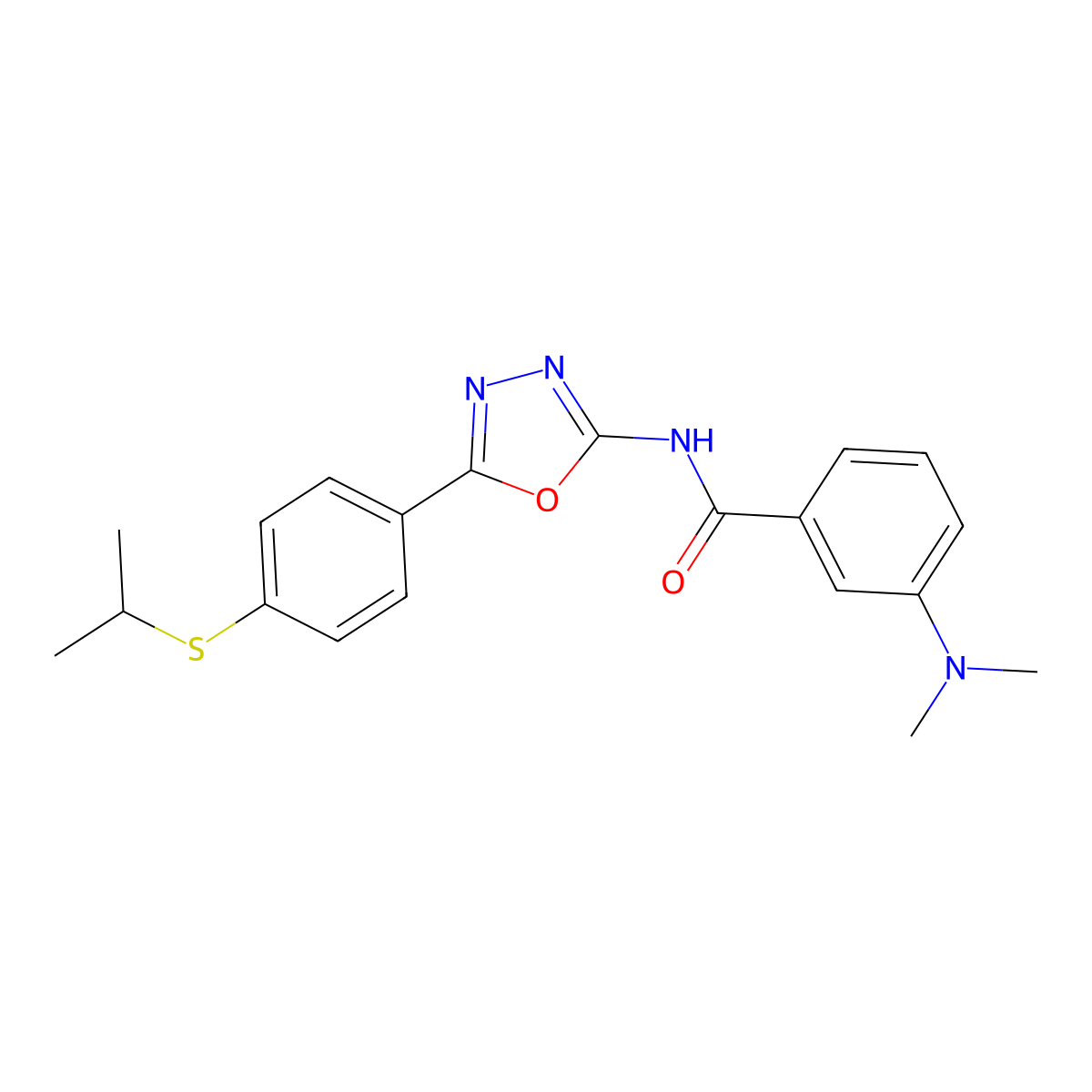 3-(dimethylamino)-N-(5-(4-(isopropylthio)phenyl)-1,3,4-oxadiazol-2-yl)benzamide molecular structure, CAS 1251543-51-7