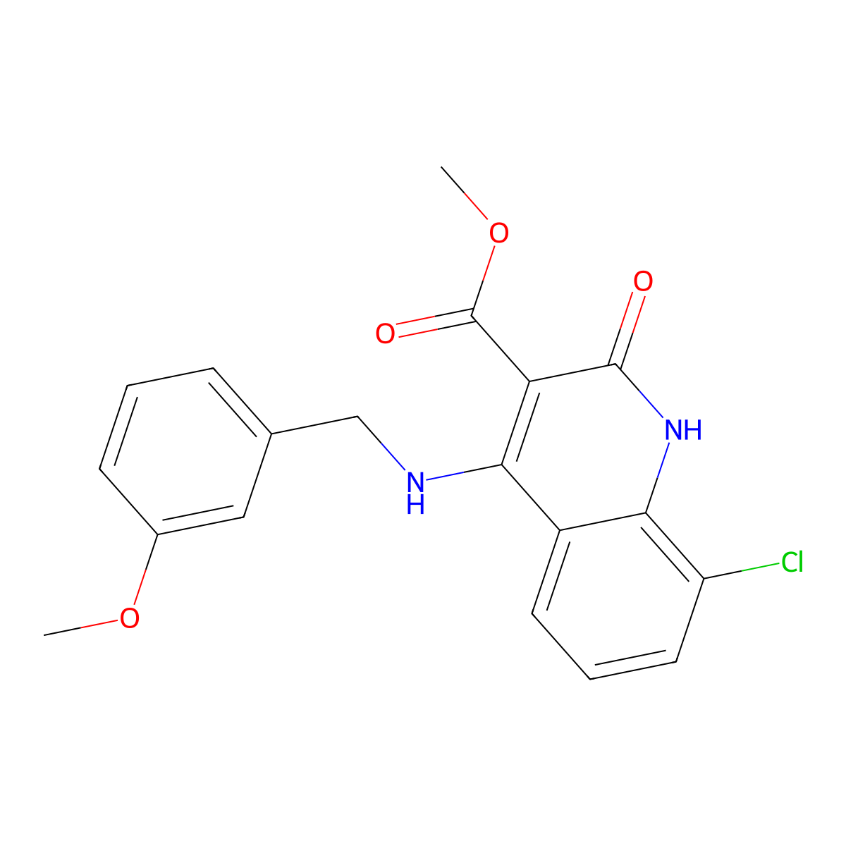 Methyl 8-chloro-4-((3-methoxybenzyl)amino)-2-oxo-1,2-dihydroquinoline-3-carboxylate molecular structure, CAS 1251543-52-8