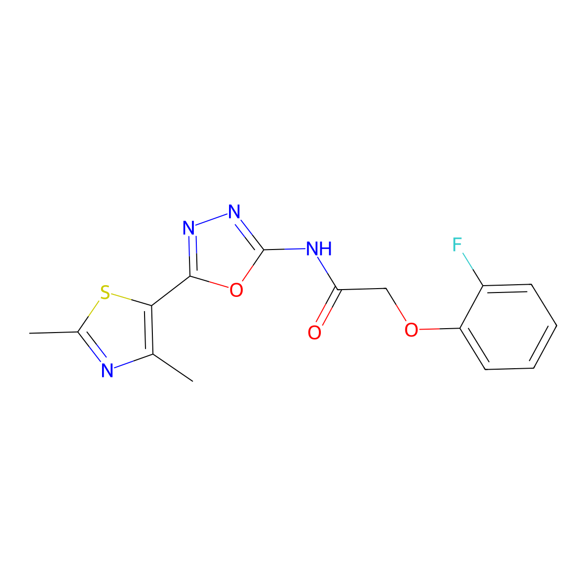 N-(5-(2,4-dimethylthiazol-5-yl)-1,3,4-oxadiazol-2-yl)-2-(2-fluorophenoxy)acetamide molecular structure, CAS 1251543-53-9