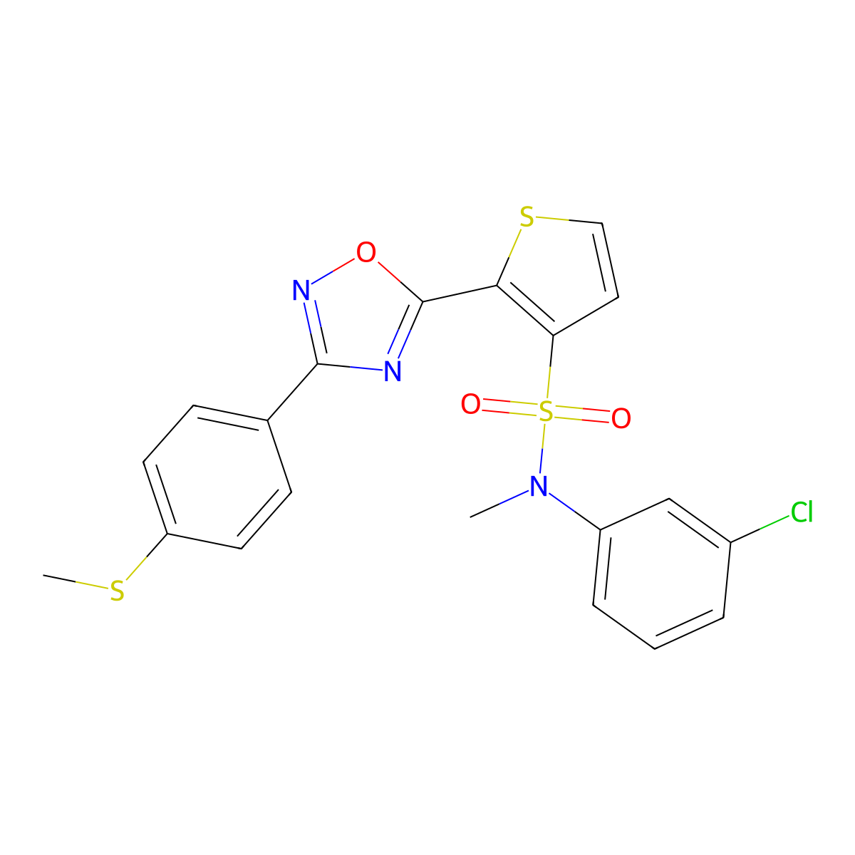 N-(3-chlorophenyl)-N-methyl-2-(3-(4-(methylthio)phenyl)-1,2,4-oxadiazol-5-yl)thiophene-3-sulfonamide molecular structure, CAS 1251543-56-2