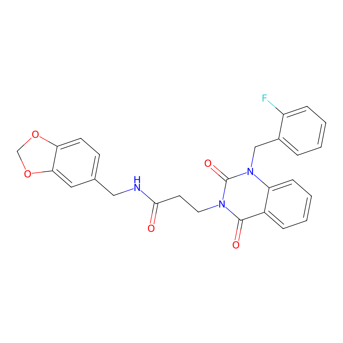 N-(benzo[d][1,3]dioxol-5-ylmethyl)-3-(1-(2-fluorobenzyl)-2,4-dioxo-1,2-dihydroquinazolin-3(4H)-yl)propanamide molecular structure, CAS 1251543-58-4