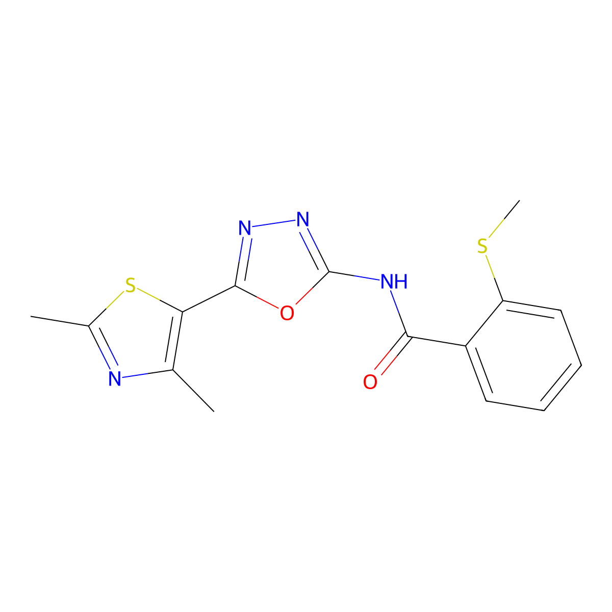N-(5-(2,4-dimethylthiazol-5-yl)-1,3,4-oxadiazol-2-yl)-2-(methylthio)benzamide molecular structure, CAS 1251543-59-5