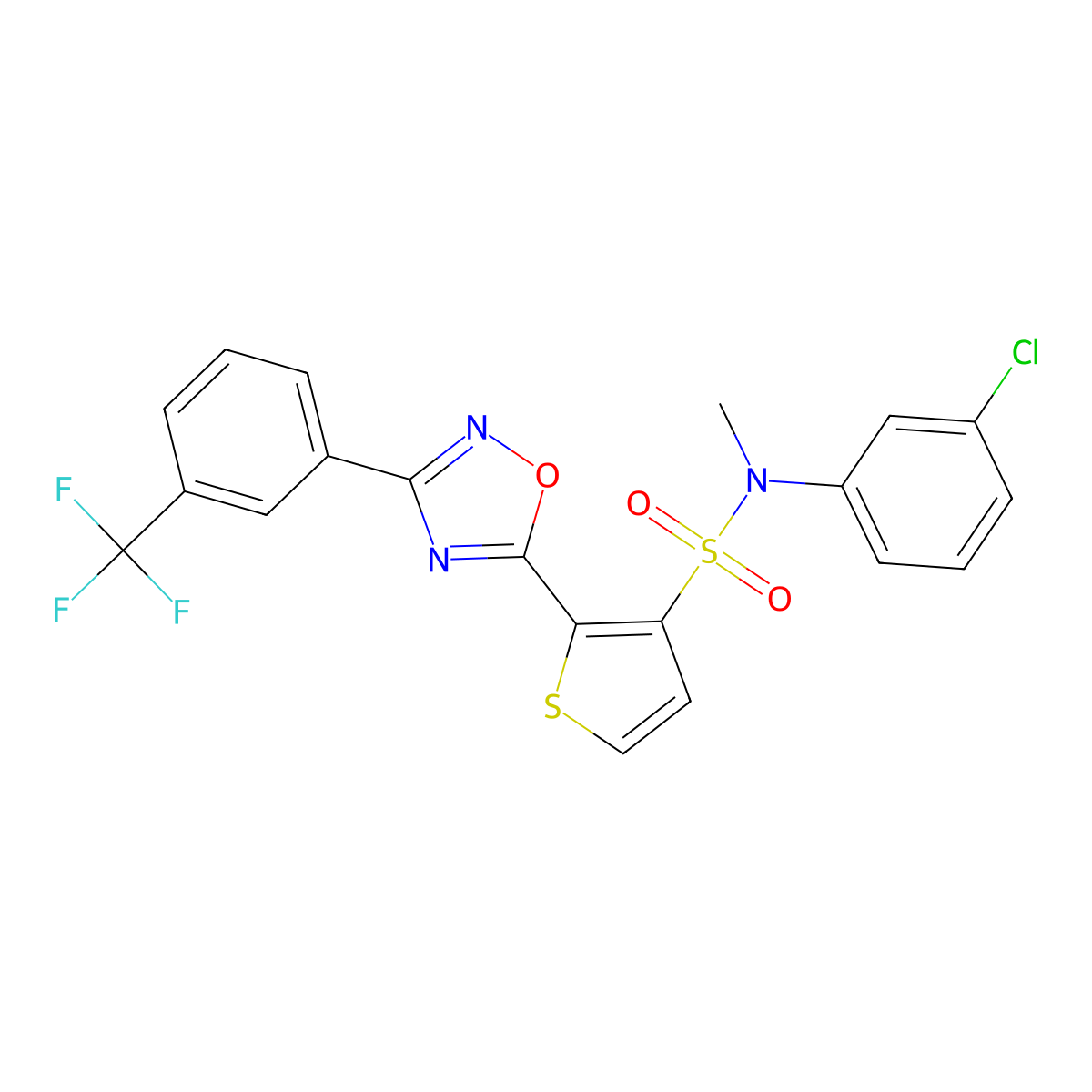 N-(3-chlorophenyl)-N-methyl-2-{3-[3-(trifluoromethyl)phenyl]-1,2,4-oxadiazol-5-yl}thiophene-3-sulfonamide molecular structure, CAS 1251543-61-9