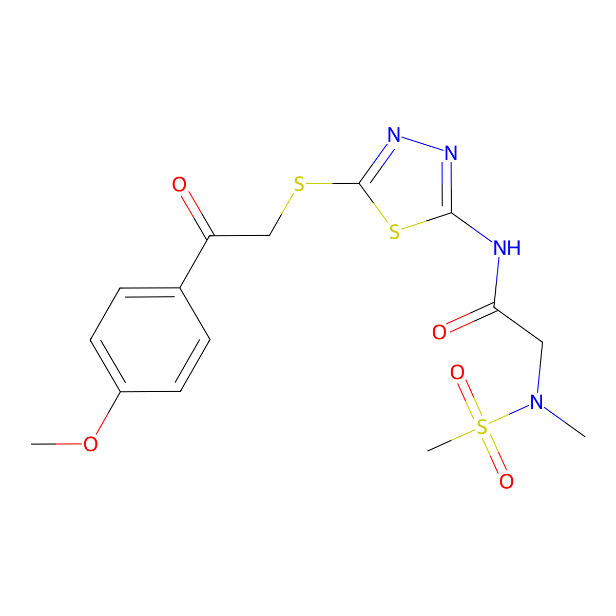 N-(5-{[2-(4-methoxyphenyl)-2-oxoethyl]sulfanyl}-1,3,4-thiadiazol-2-yl)-2-(N-methylmethanesulfonamido)acetamide molecular structure, CAS 1251543-65-3