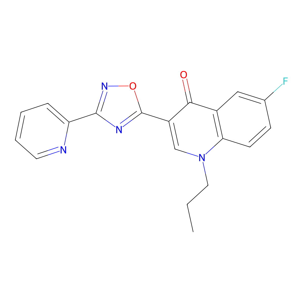 6-fluoro-1-propyl-3-(3-(pyridin-2-yl)-1,2,4-oxadiazol-5-yl)quinolin-4(1H)-one molecular structure, CAS 1251543-66-4