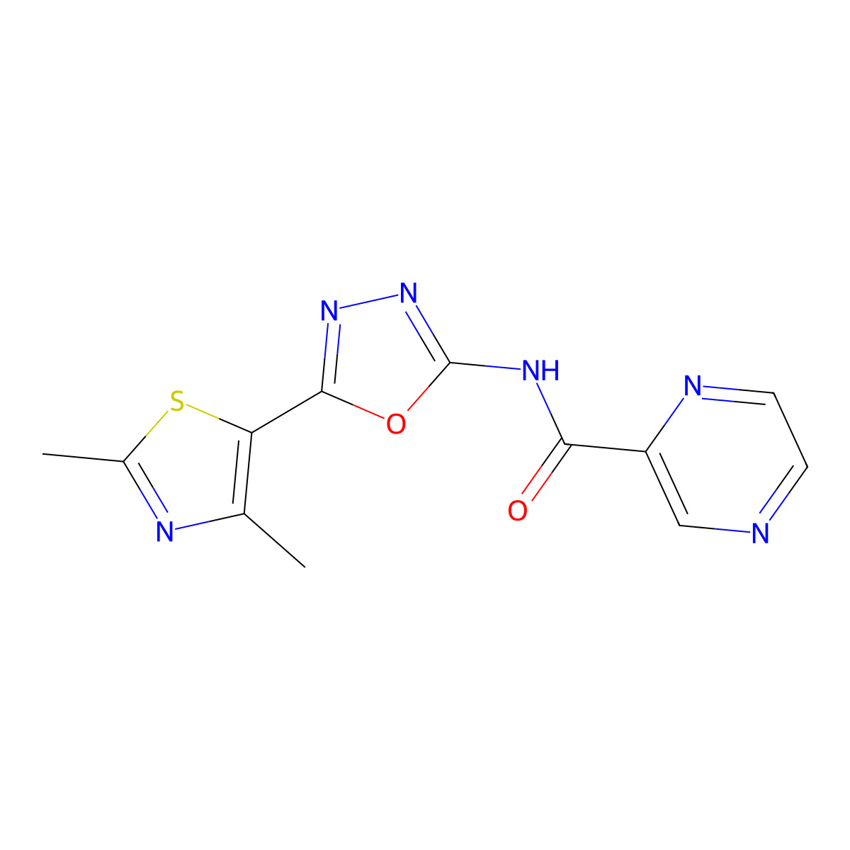 N-(5-(2,4-dimethylthiazol-5-yl)-1,3,4-oxadiazol-2-yl)pyrazine-2-carboxamide molecular structure, CAS 1251543-69-7