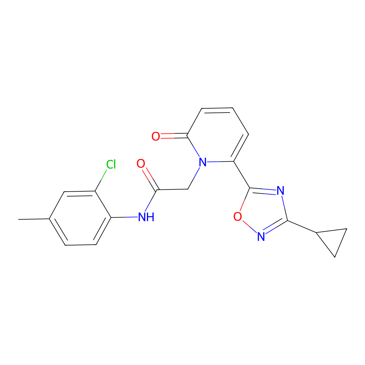 N-(2-chloro-4-methylphenyl)-2-(6-(3-cyclopropyl-1,2,4-oxadiazol-5-yl)-2-oxopyridin-1(2H)-yl)acetamide molecular structure, CAS 1251543-76-6