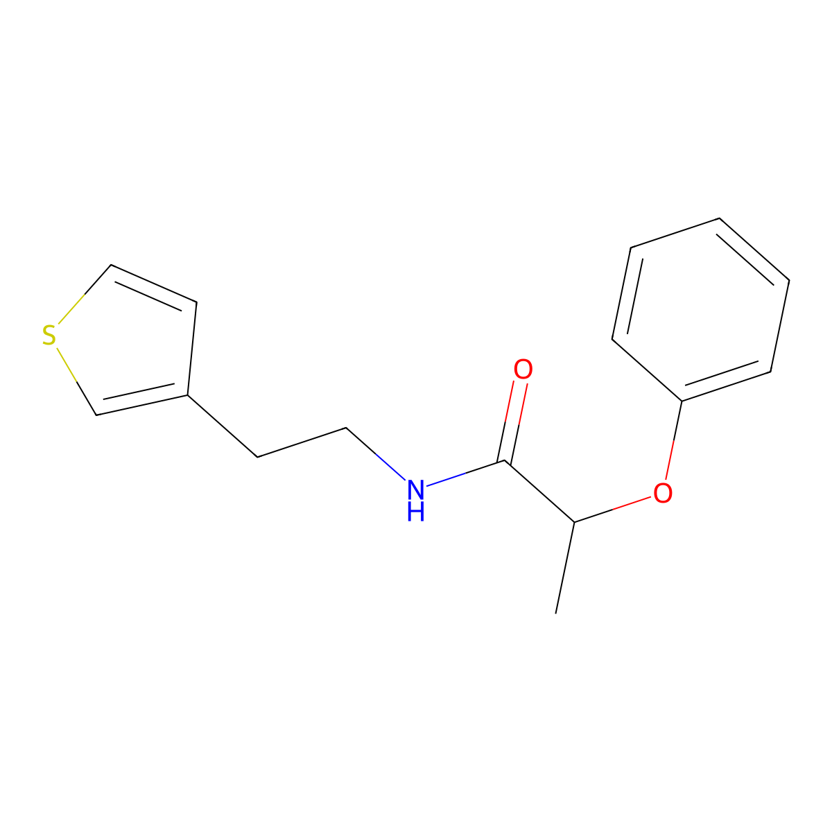 2-phenoxy-N-[2-(thiophen-3-yl)ethyl]propanamide molecular structure, CAS 1251543-77-7