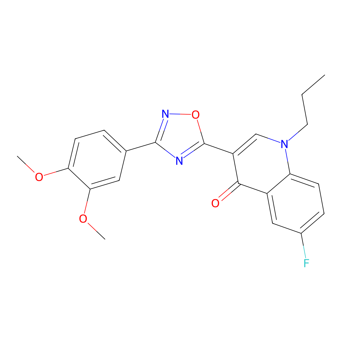 3-(3-(3,4-dimethoxyphenyl)-1,2,4-oxadiazol-5-yl)-6-fluoro-1-propylquinolin-4(1H)-one molecular structure, CAS 1251543-78-8