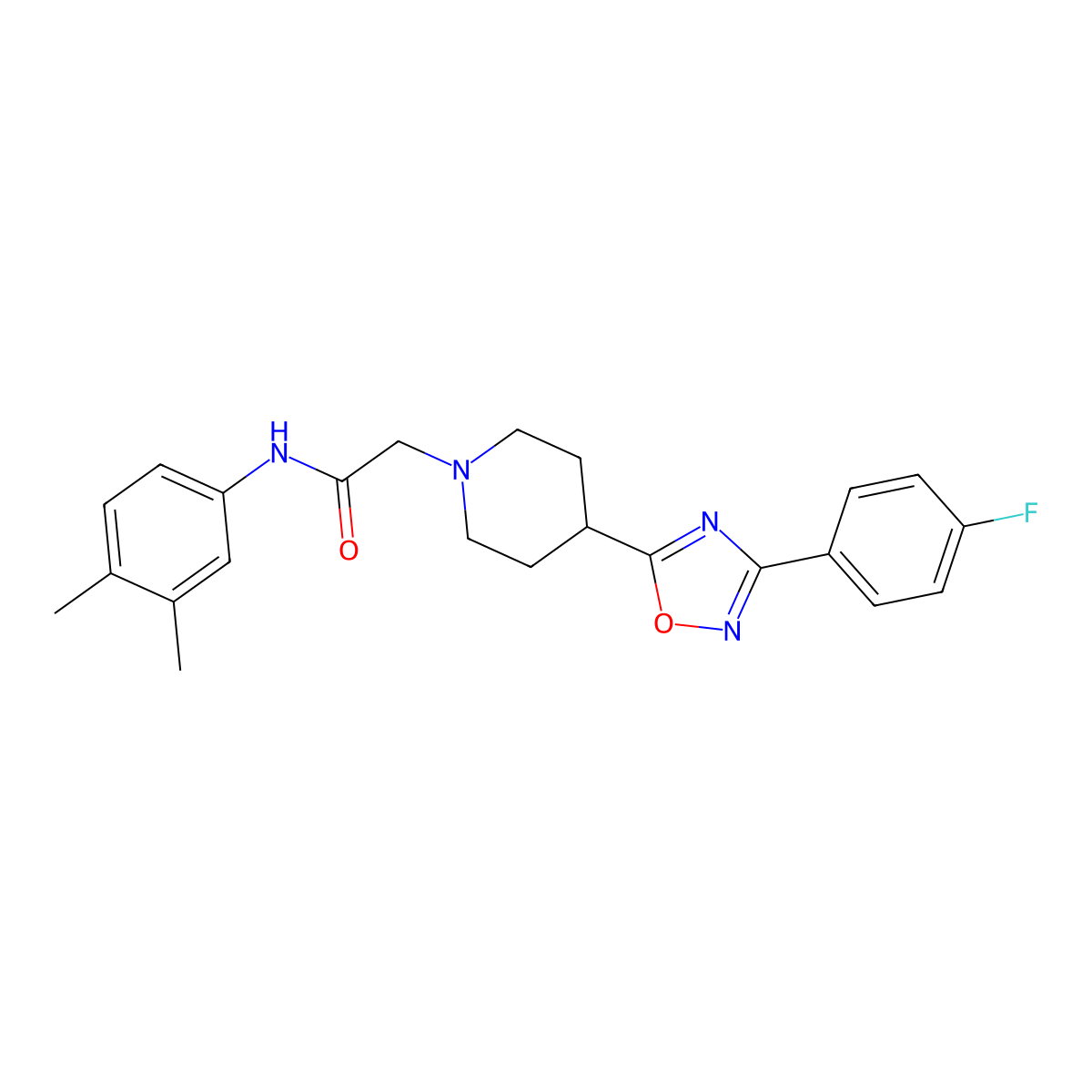 N-(3,4-dimethylphenyl)-2-(4-(3-(4-fluorophenyl)-1,2,4-oxadiazol-5-yl)piperidin-1-yl)acetamide molecular structure, CAS 1251543-80-2